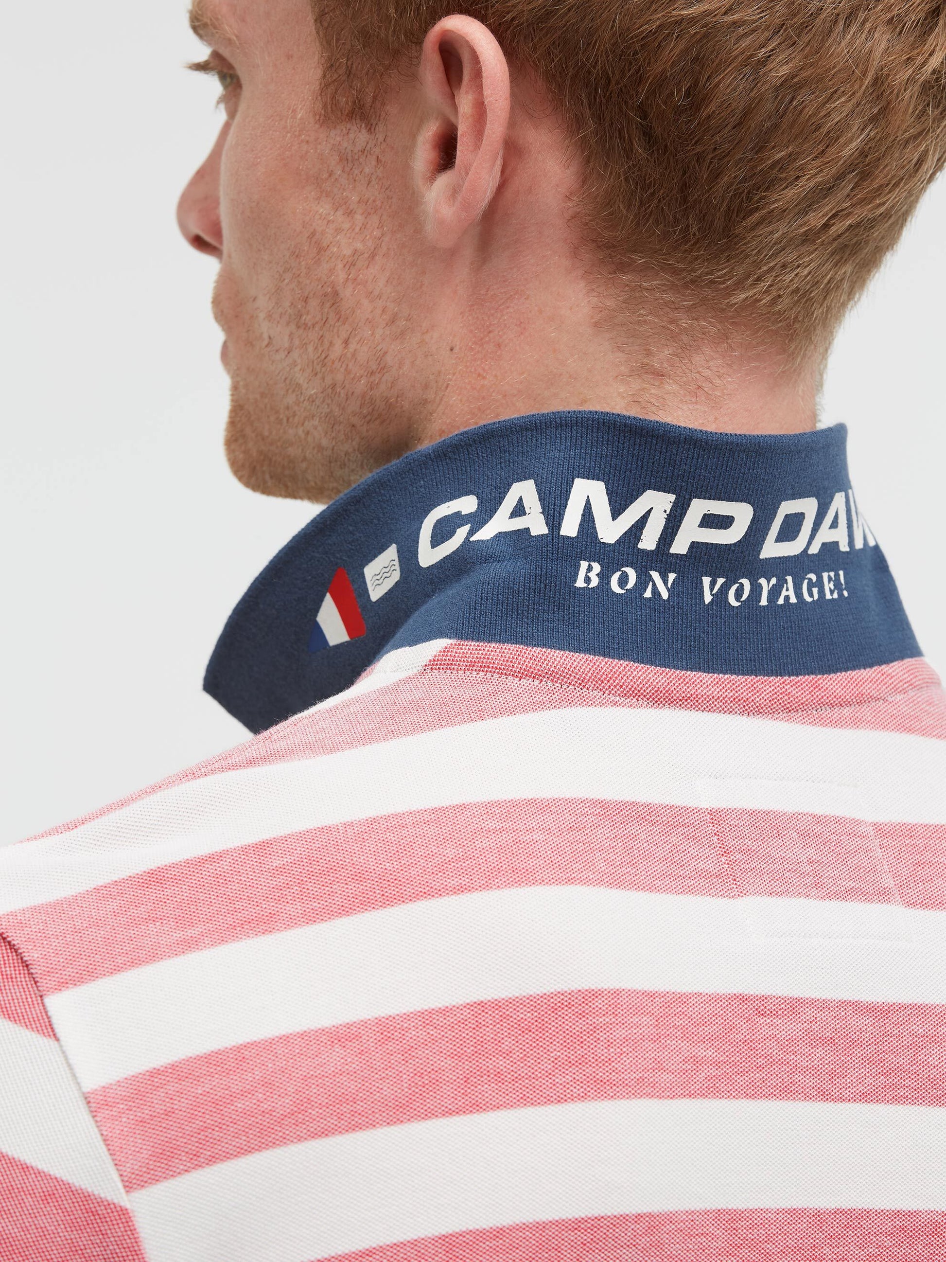 Streifen-Polo Pikee mit Artwork red - 6
