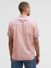 Fein gestreiftes Kurzarmhemd mit Klappentaschen blaze coral