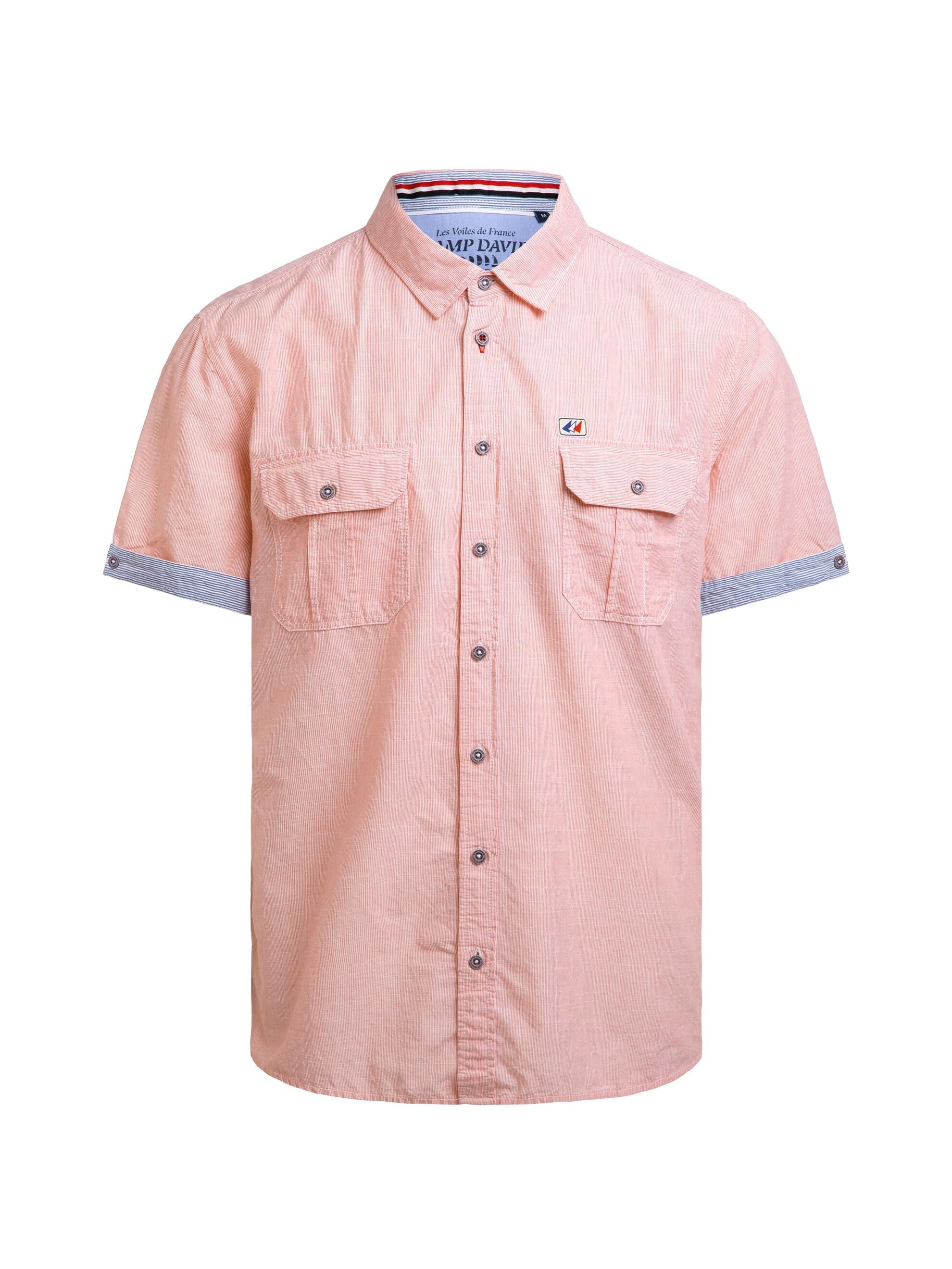 Fein gestreiftes Kurzarmhemd mit Klappentaschen blaze coral
