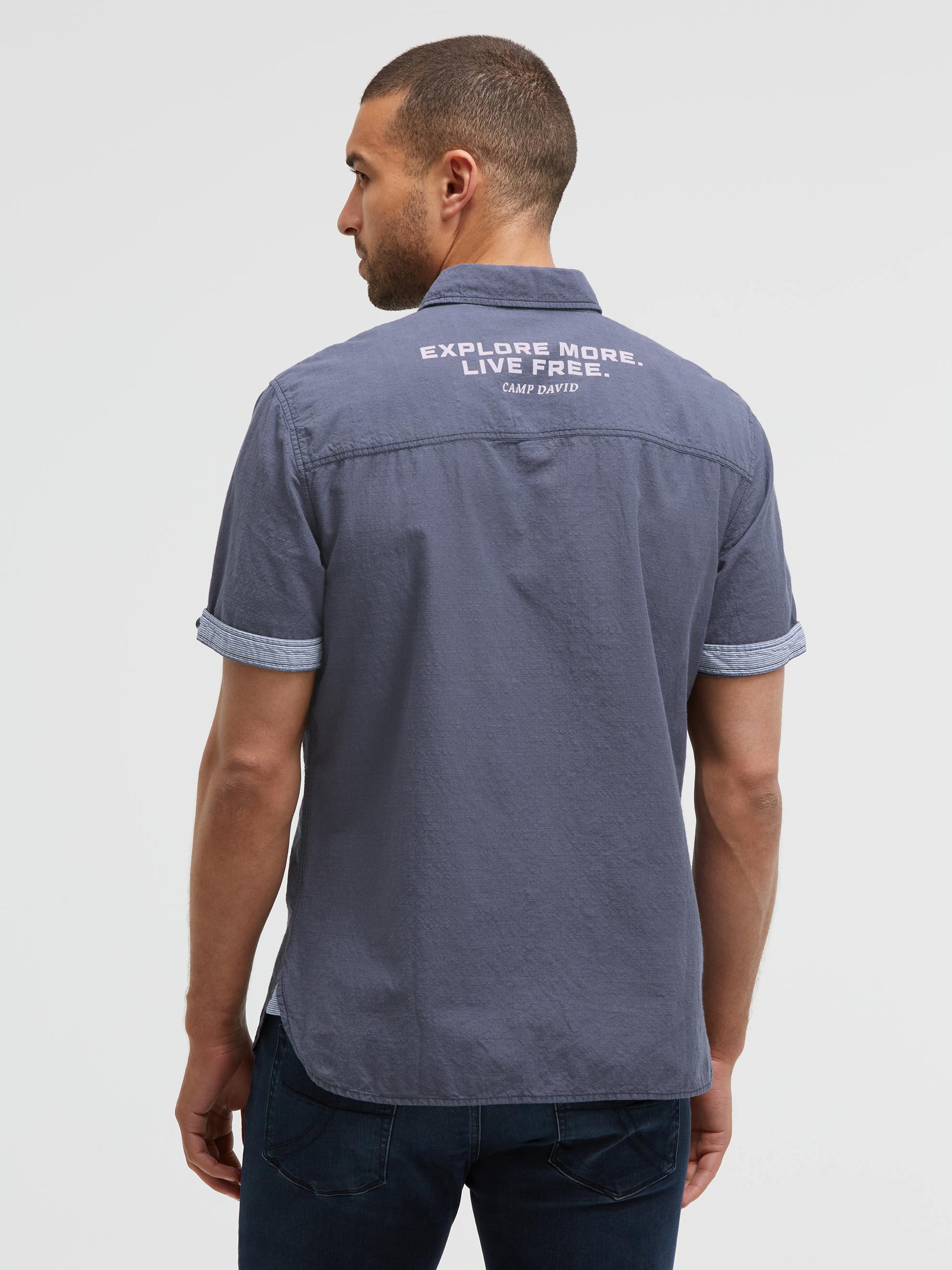 Fein gestreiftes Kurzarmhemd mit Klappentaschen blue navy - 2
