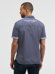 Fein gestreiftes Kurzarmhemd mit Klappentaschen blue navy