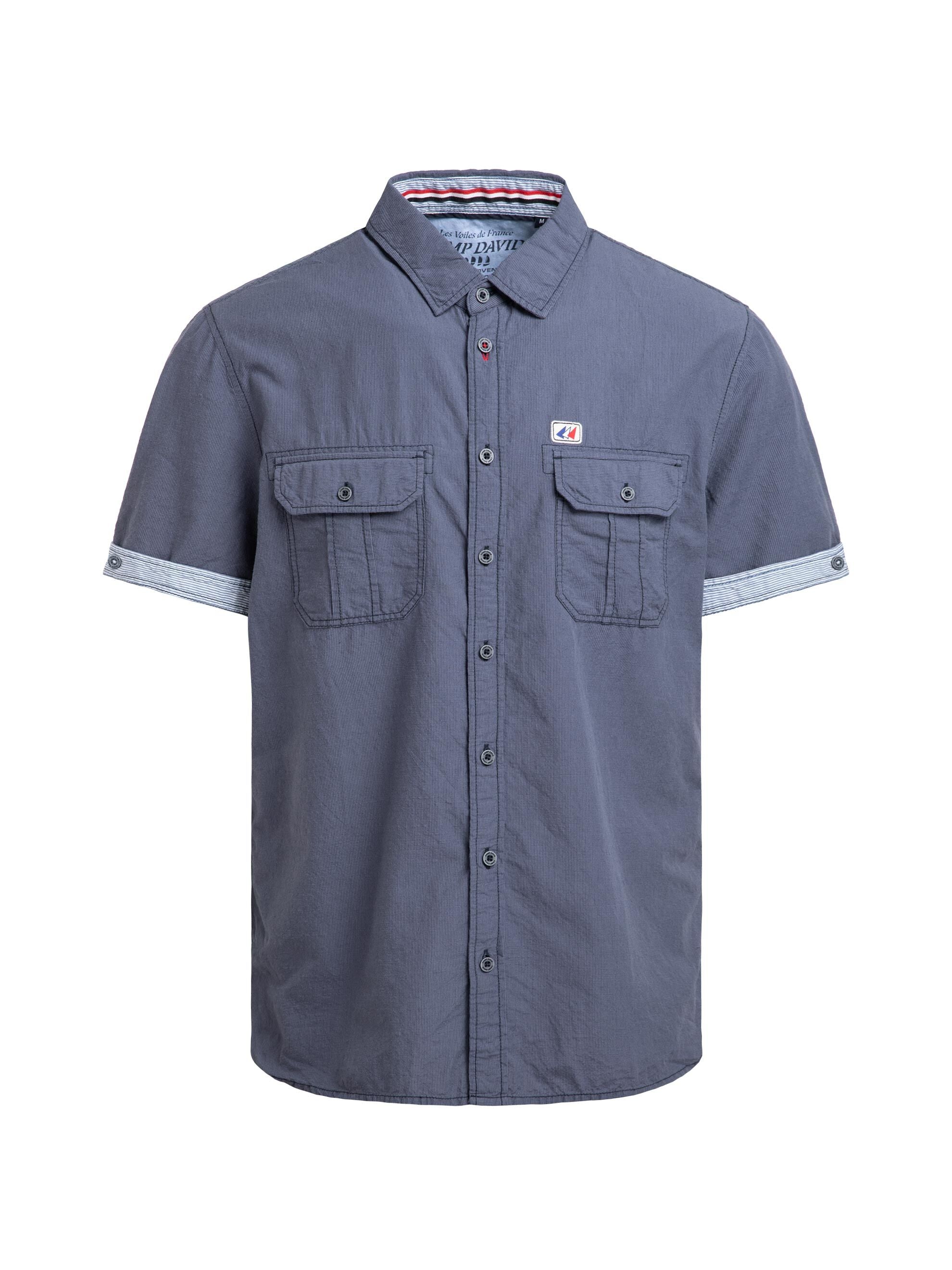 Fein gestreiftes Kurzarmhemd mit Klappentaschen blue navy