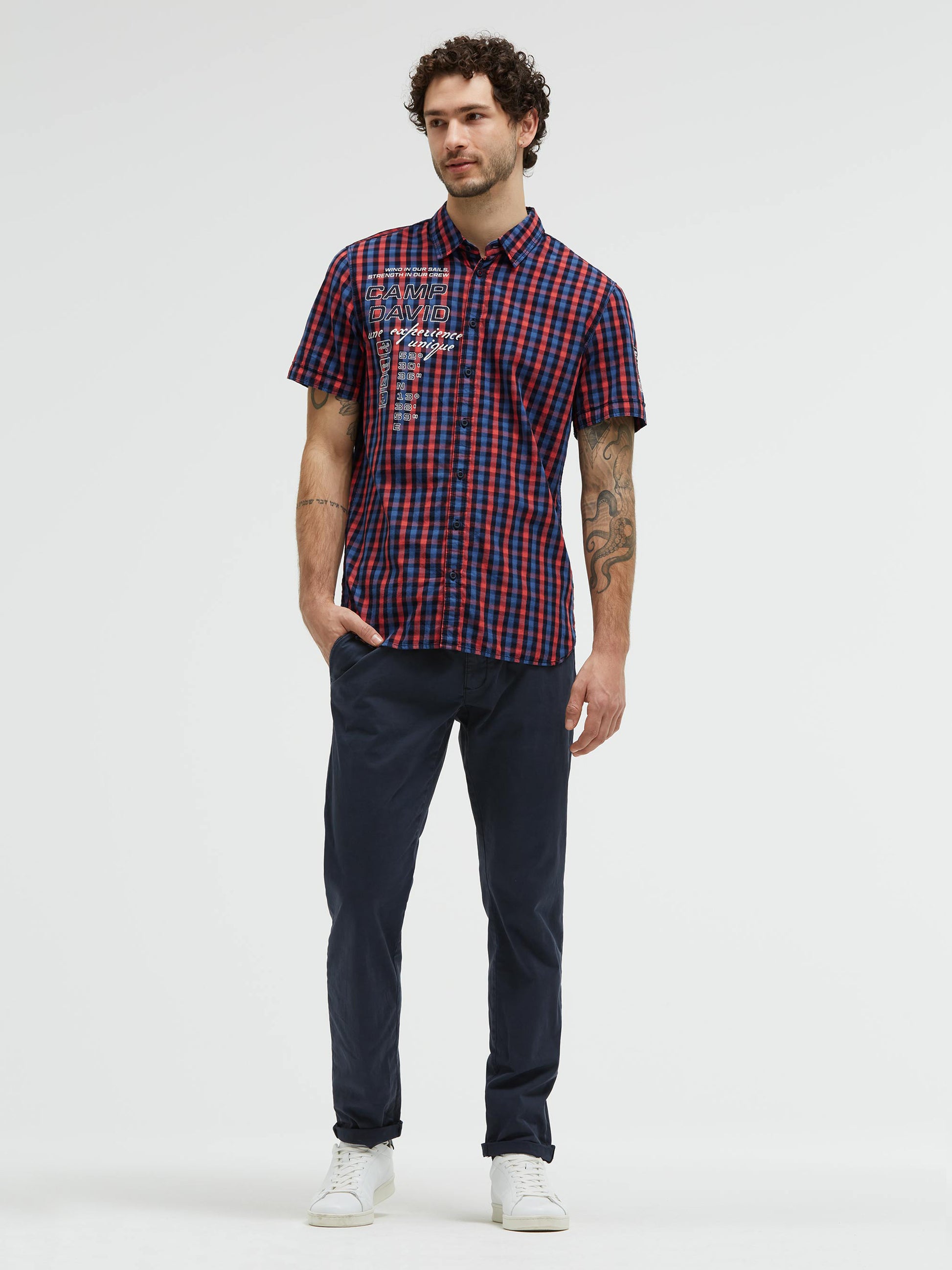 Karohemd Kurzarm mit Label Prints und Patches blaze coral - 3