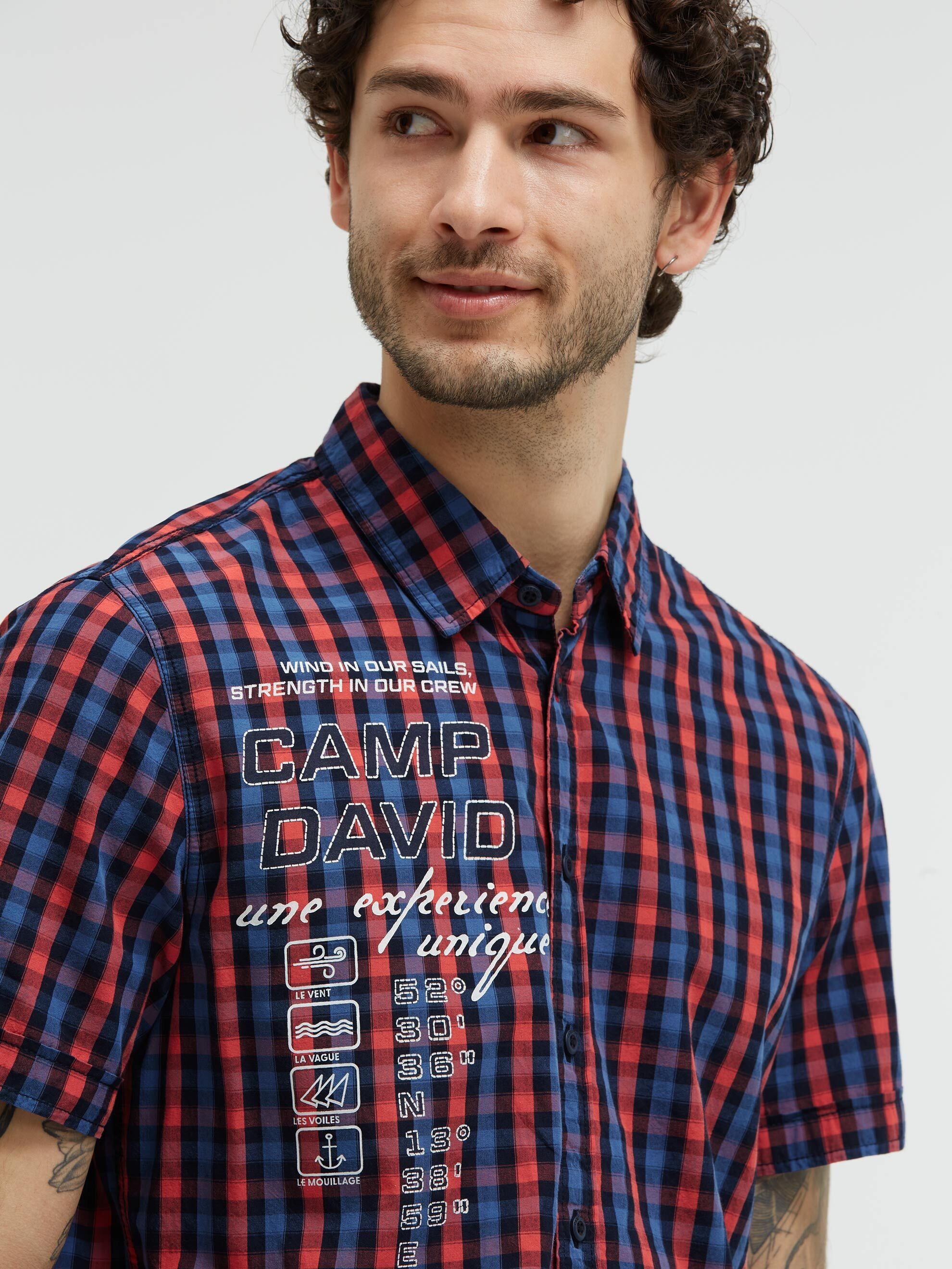 Karohemd Kurzarm mit Label Prints und Patches blaze coral