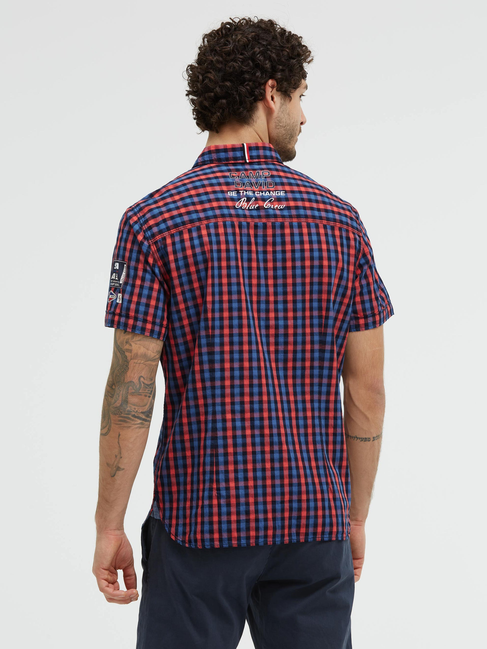 Karohemd Kurzarm mit Label Prints und Patches blaze coral - 5