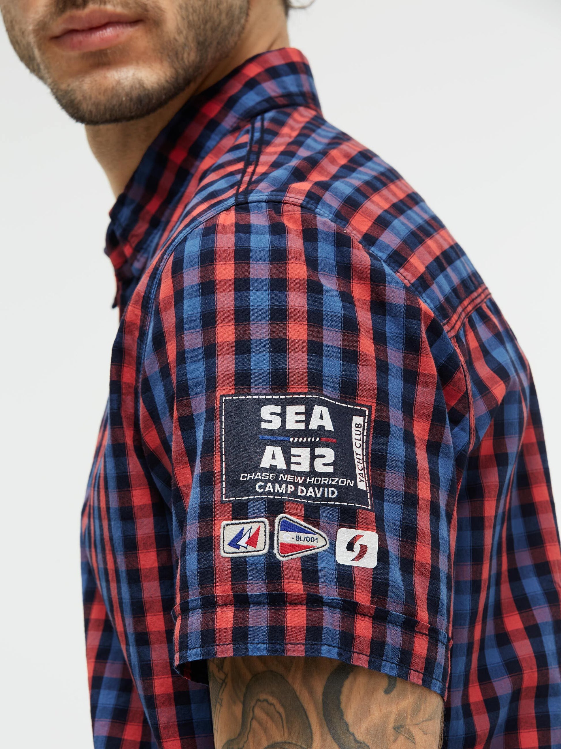 Karohemd Kurzarm mit Label Prints und Patches blaze coral - 6