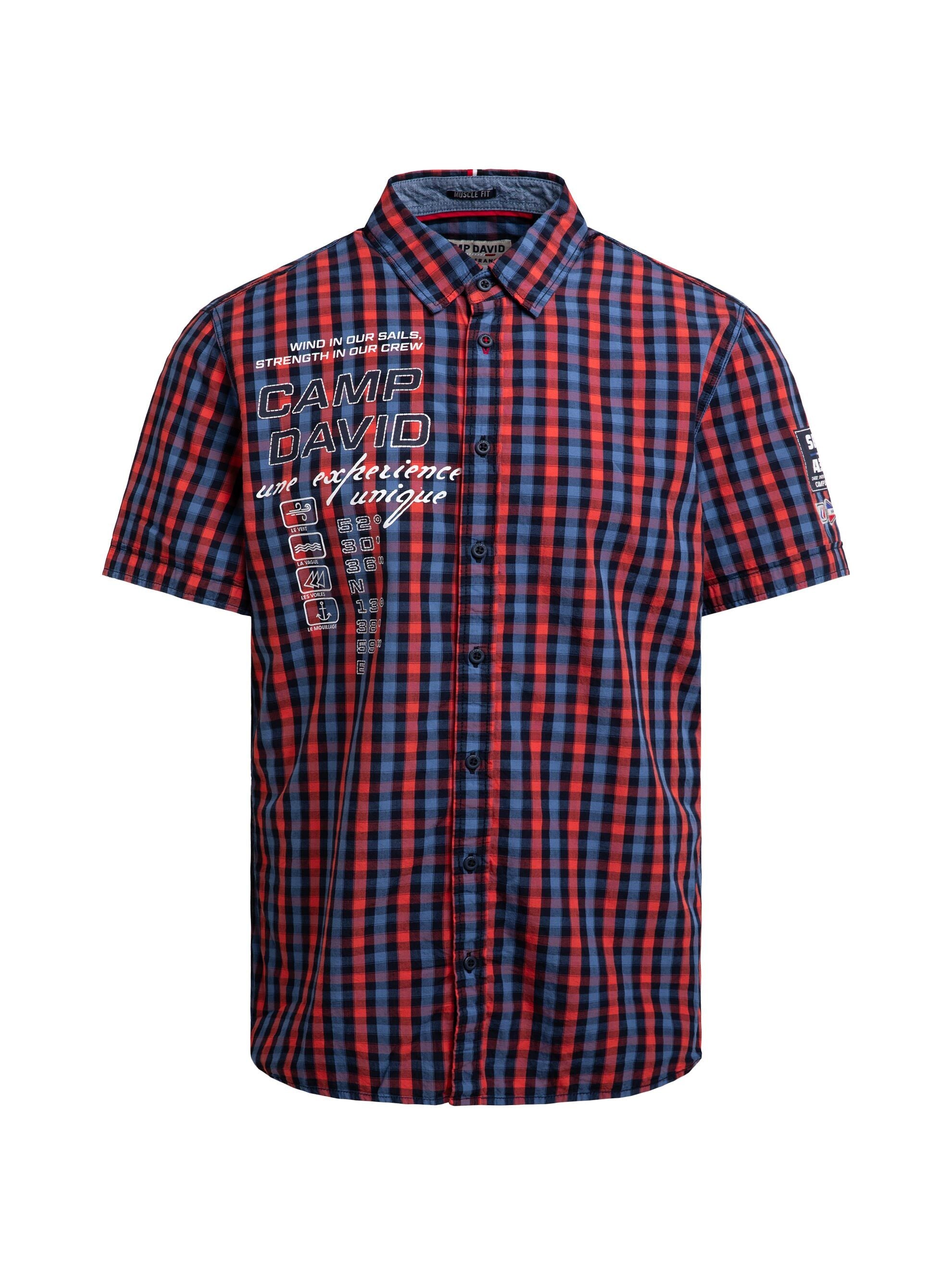 Karohemd Kurzarm mit Label Prints und Patches blaze coral