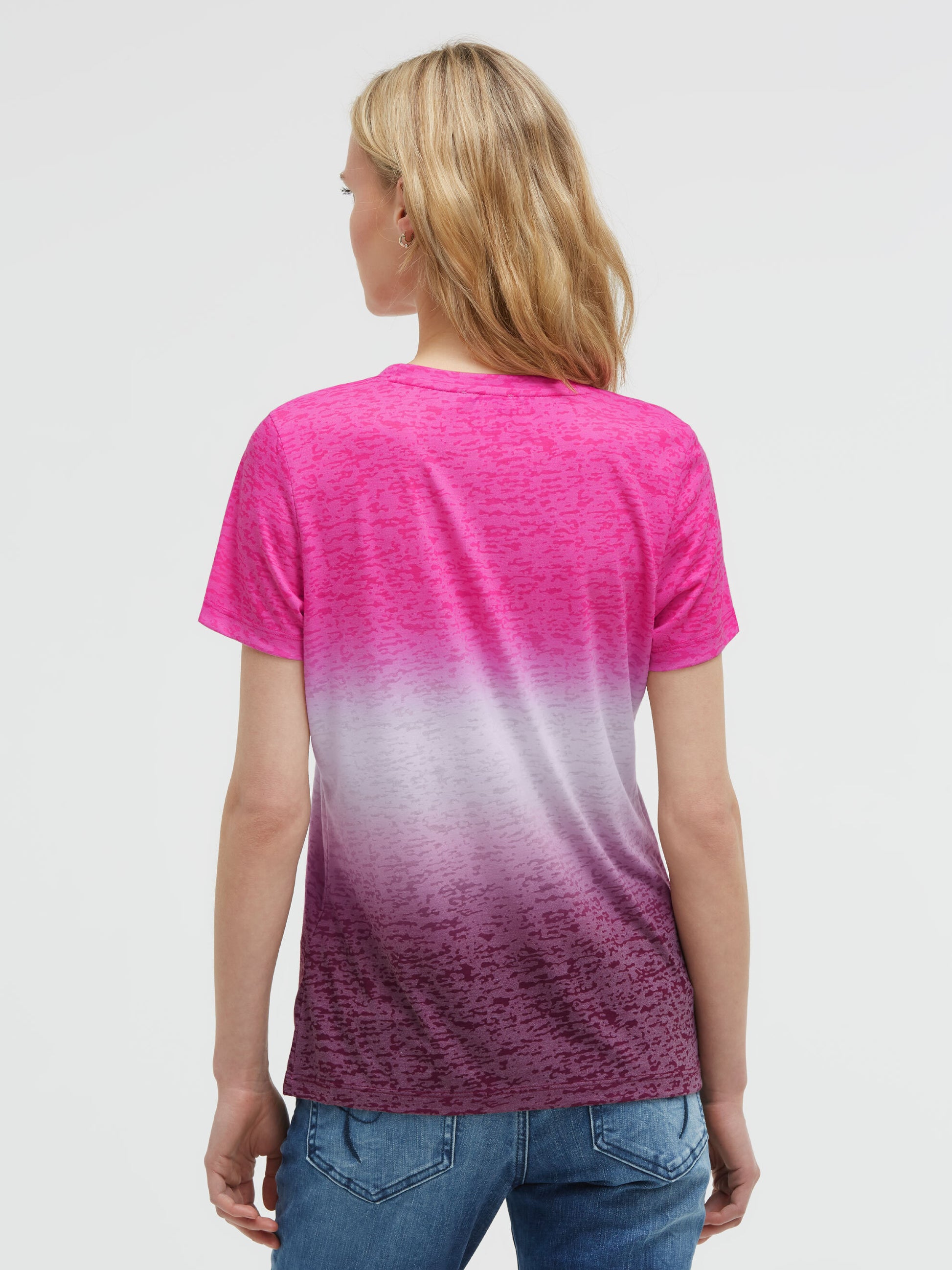 Ausbrenner-Shirt mit Farbverlauf und Pailletten-Wording rosy neon - 5