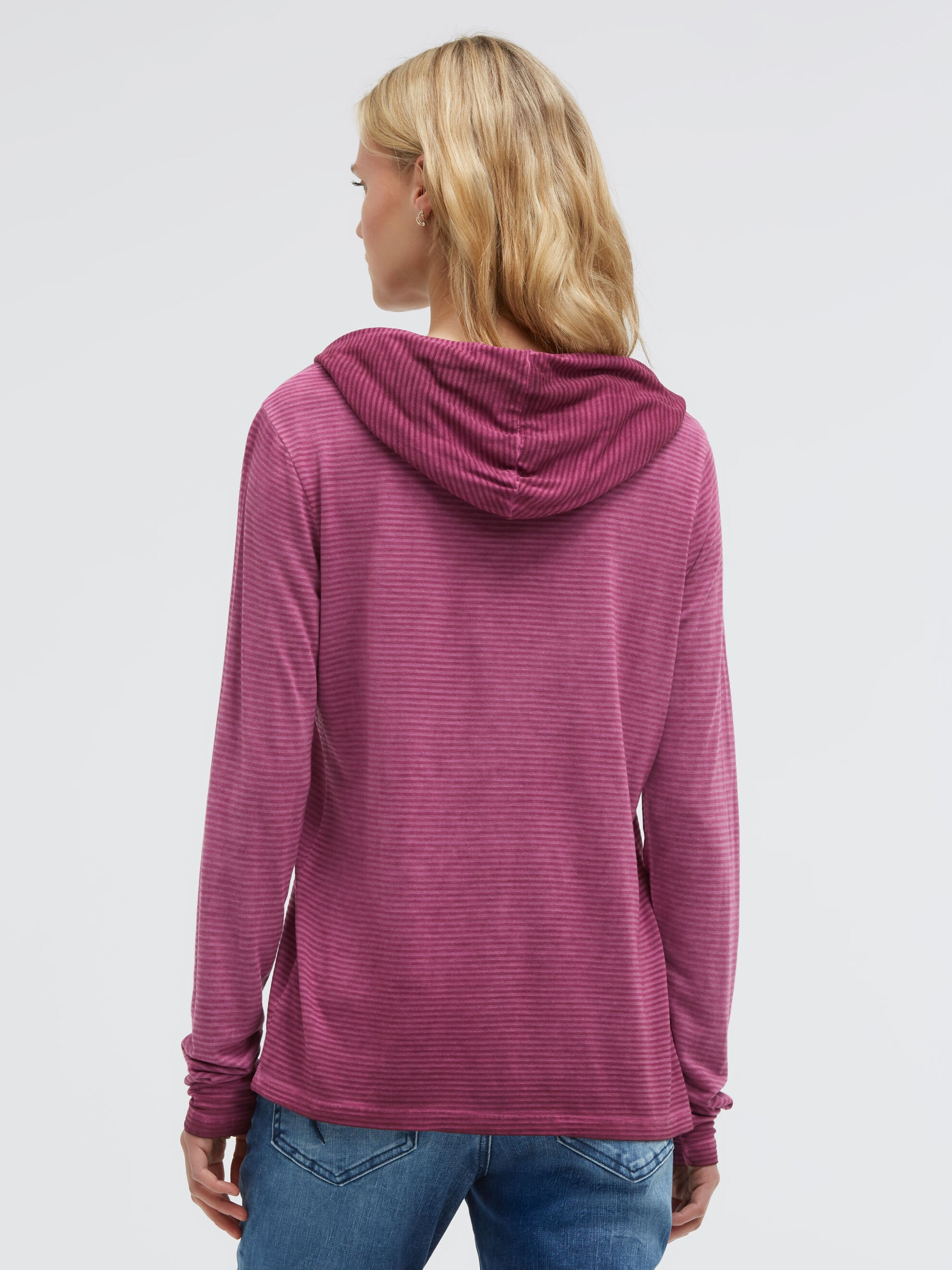 Gestreiftes Kapuzenshirt mit  Print und Schmucksteinen dark cherry - 5