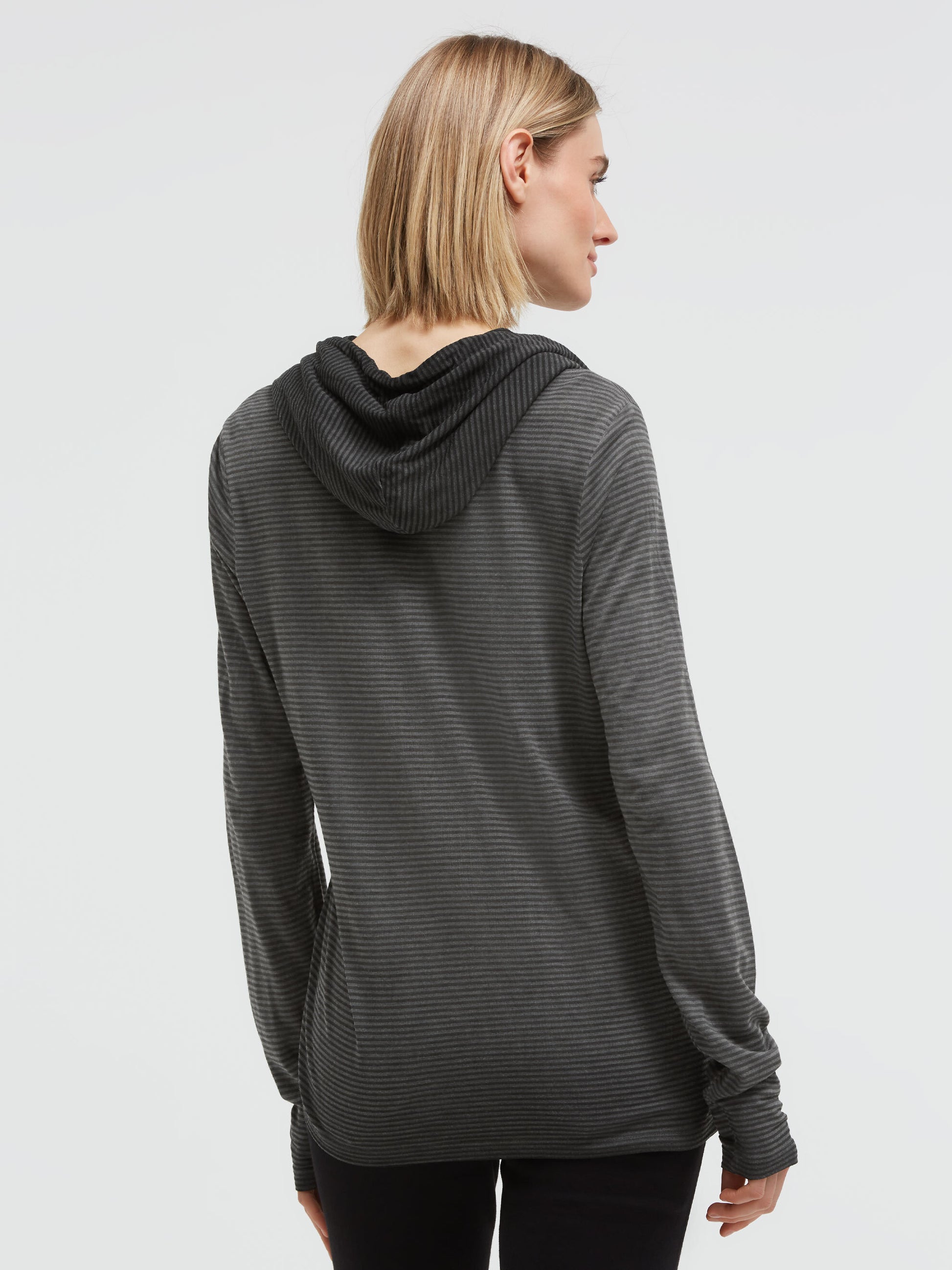 Gestreiftes Kapuzenshirt mit  Print und Schmucksteinen black - 5
