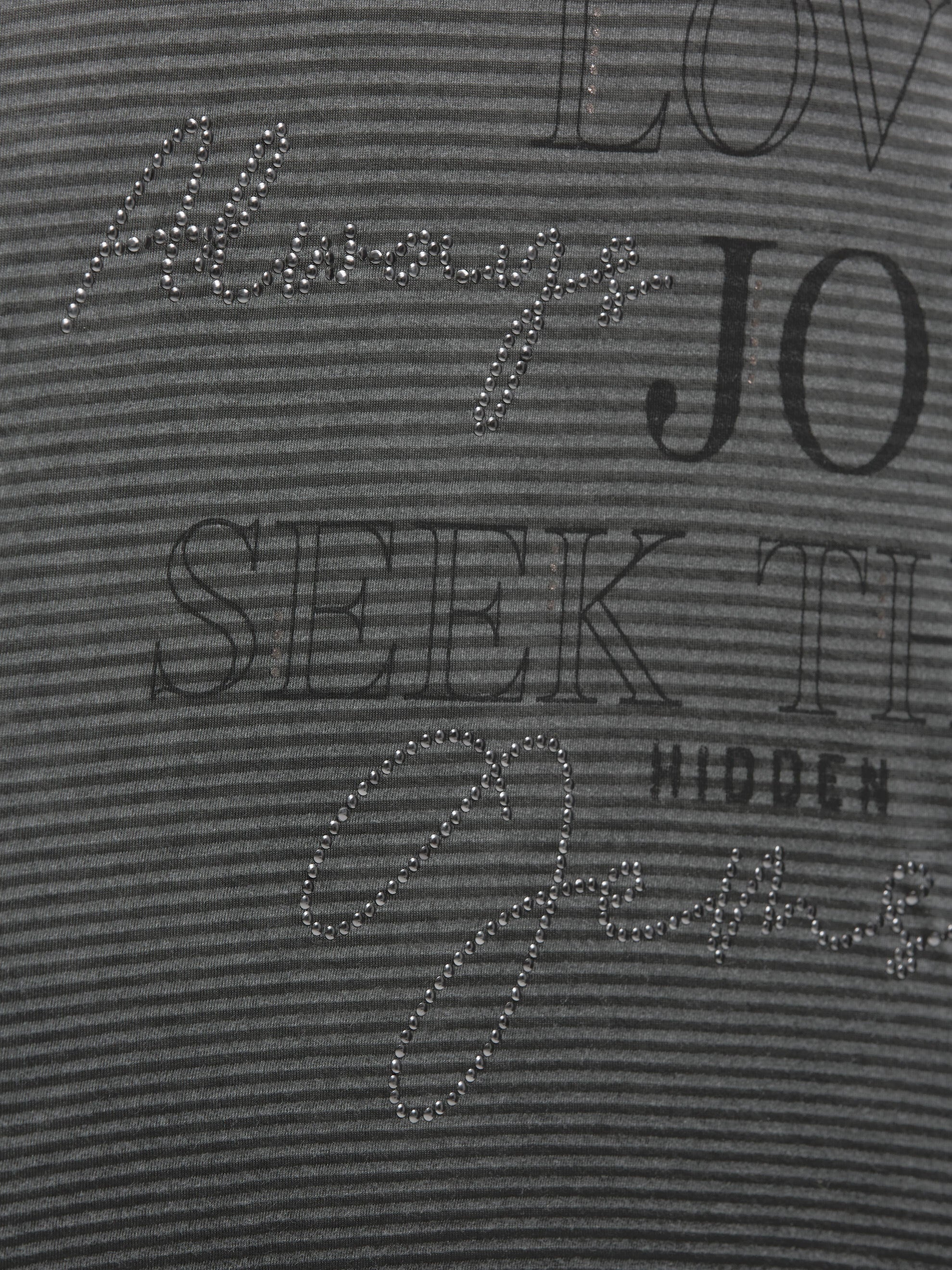 Gestreiftes Kapuzenshirt mit  Print und Schmucksteinen black