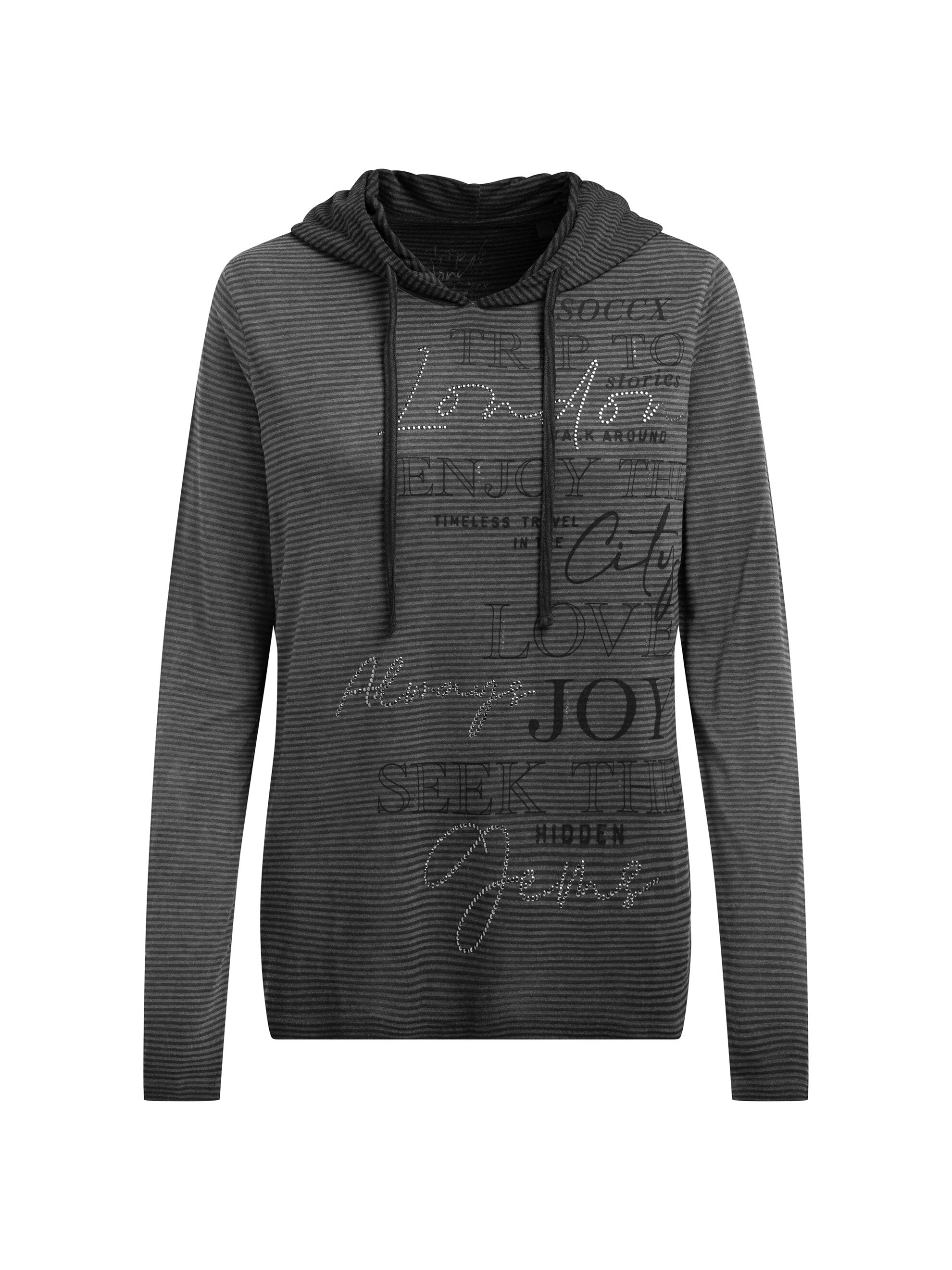 Bluza z kapturem w paski, z nadrukiem i kryształkami