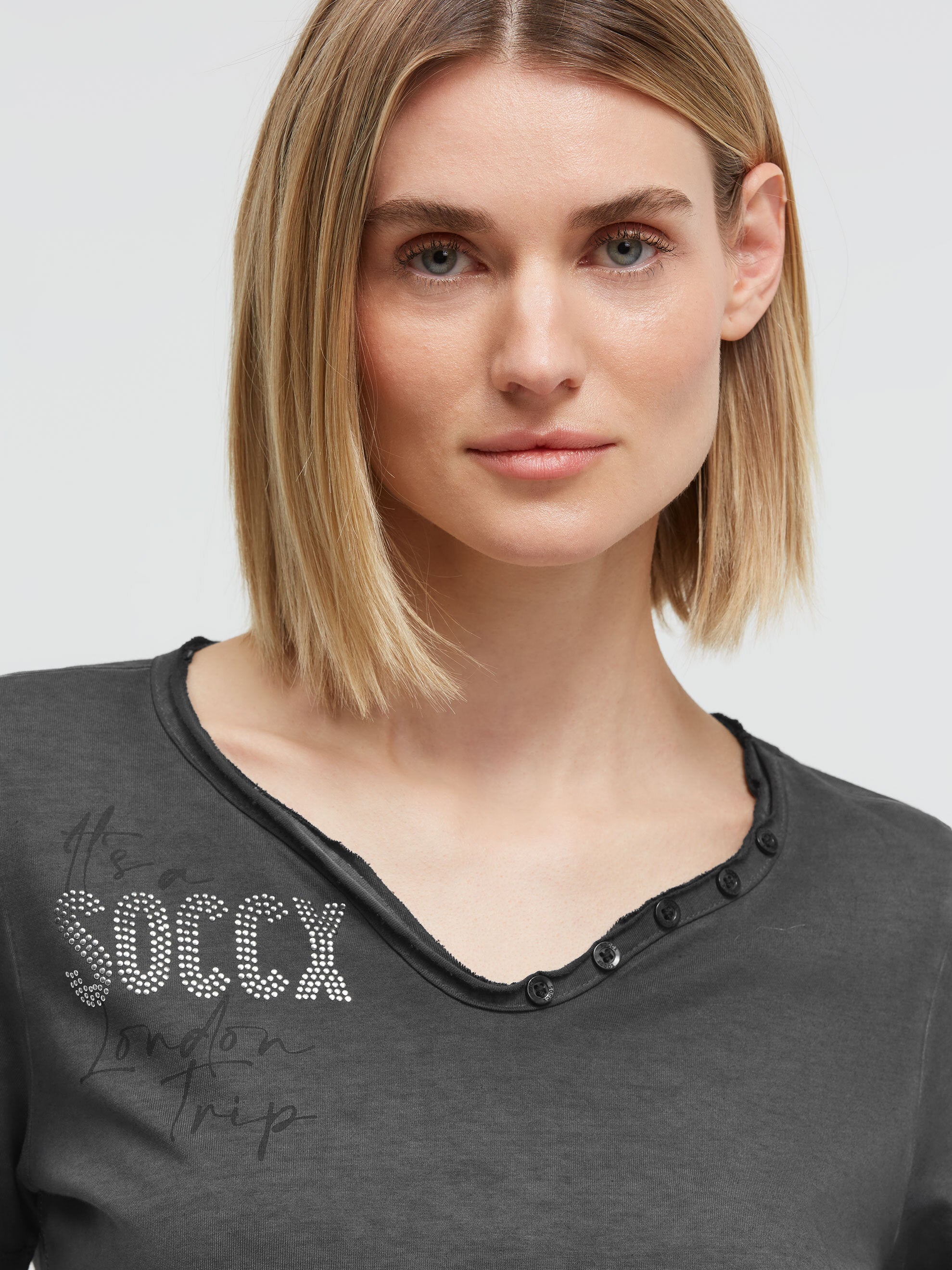 Henley-Shirt im Used Look mit Artworks black