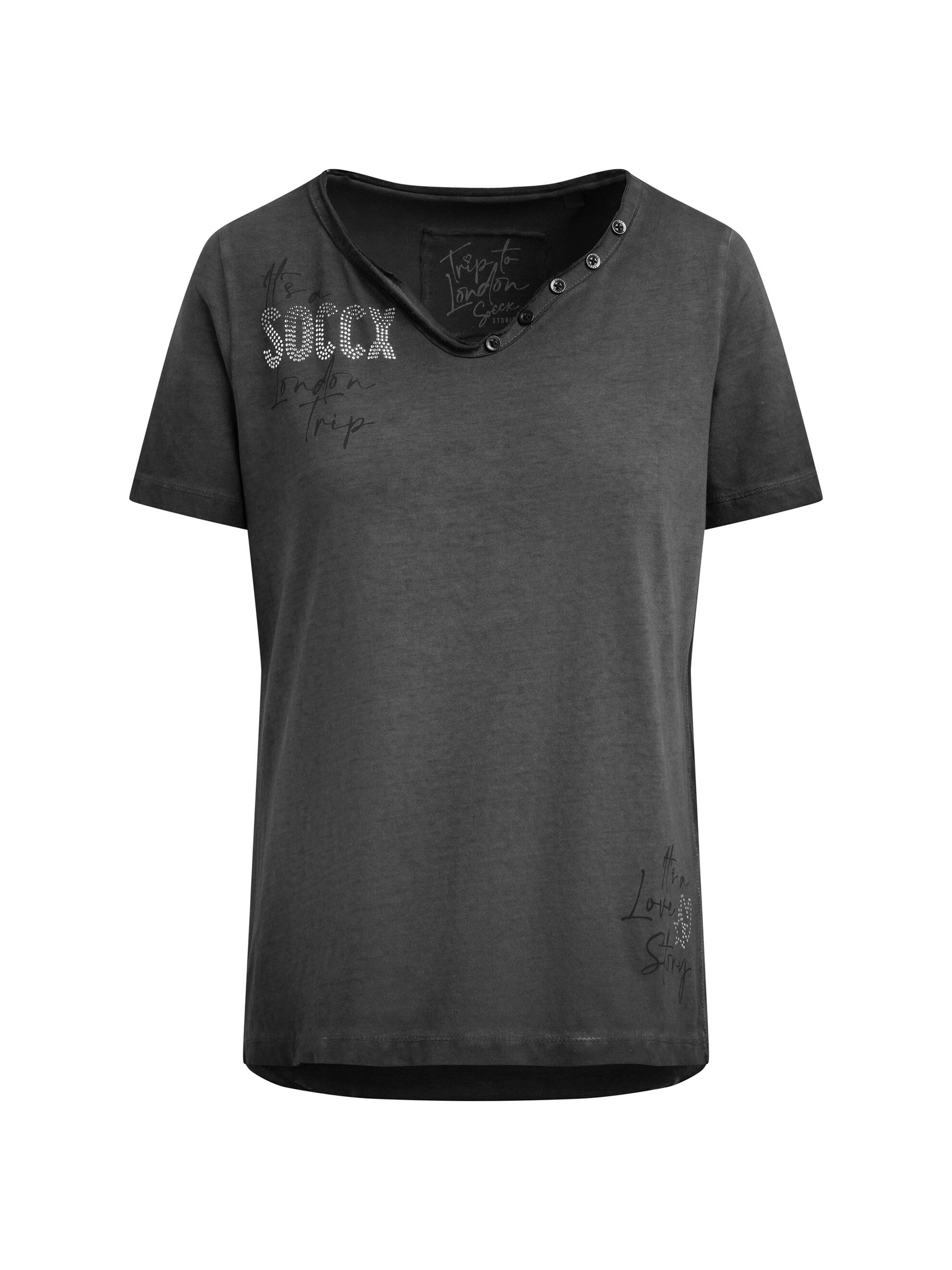 Henley-Shirt im Used Look mit Artworks black - 1