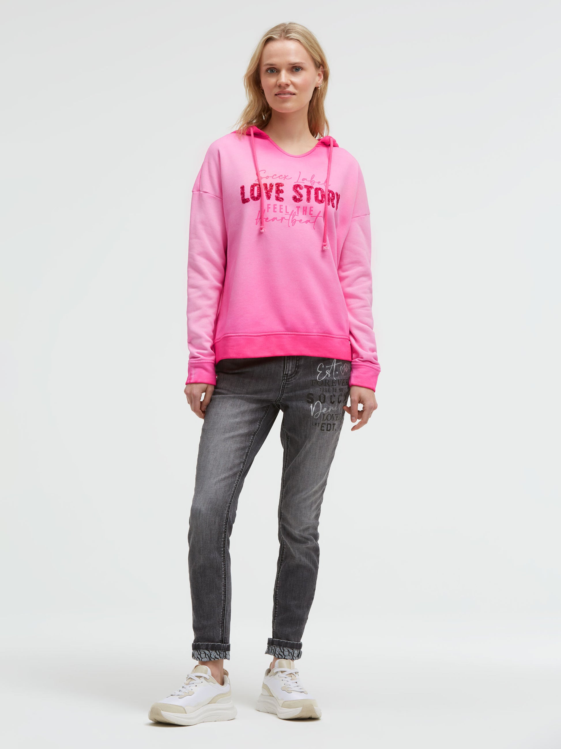 Hoodie Oil Dyed mit Pailletten-Wording rosy neon - 3