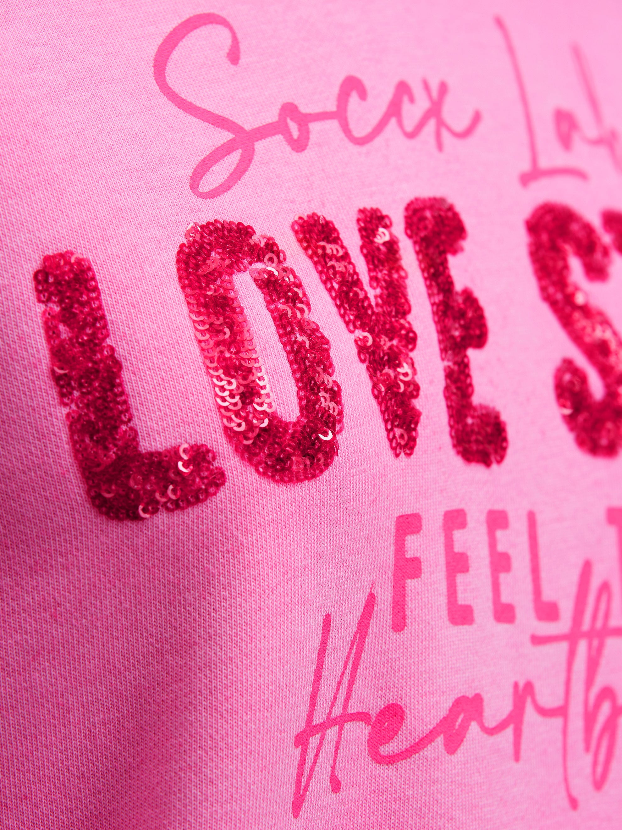 Hoodie Oil Dyed mit Pailletten-Wording rosy neon