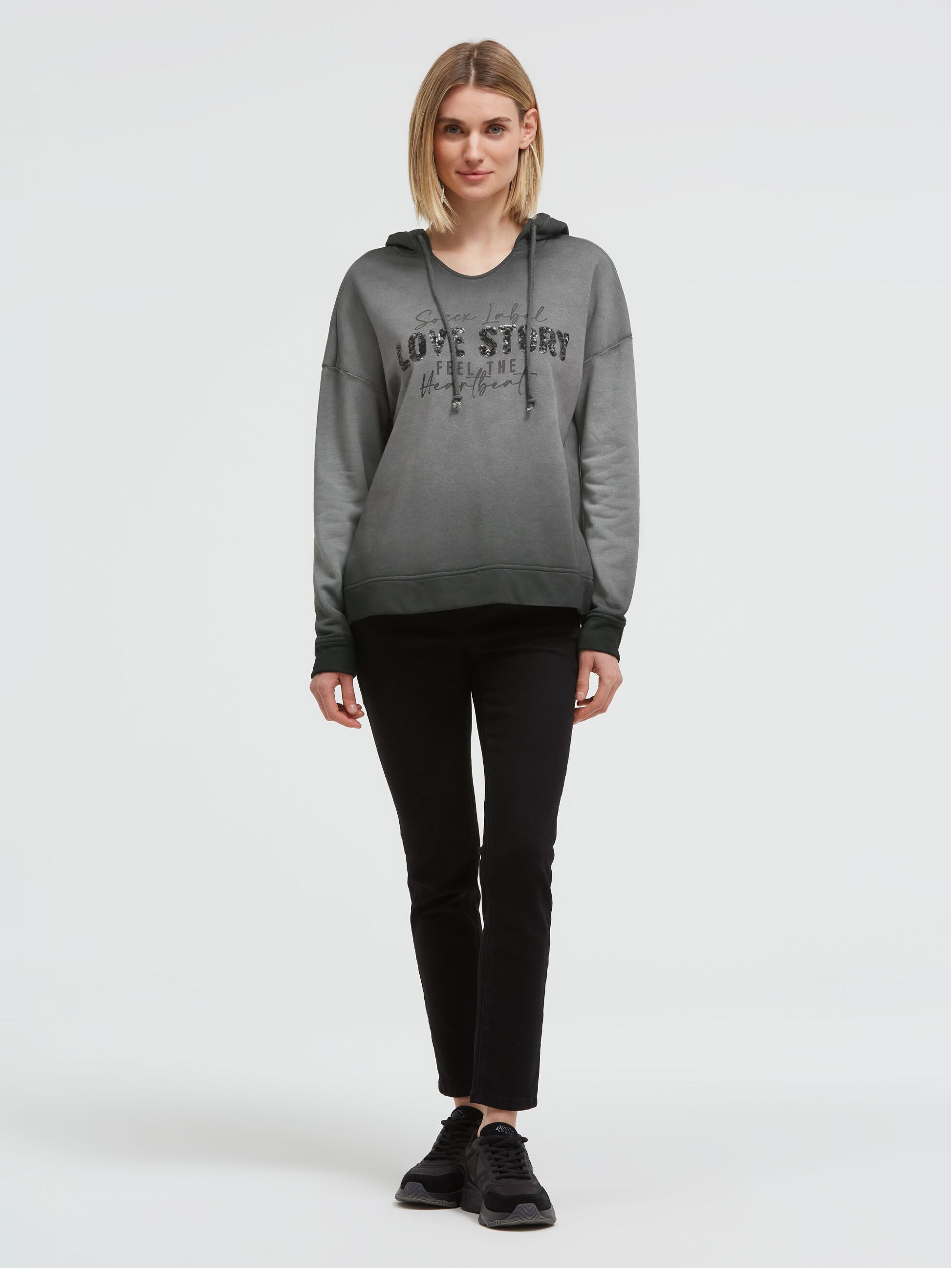 Hoodie Oil Dyed mit Pailletten-Wording black - 3