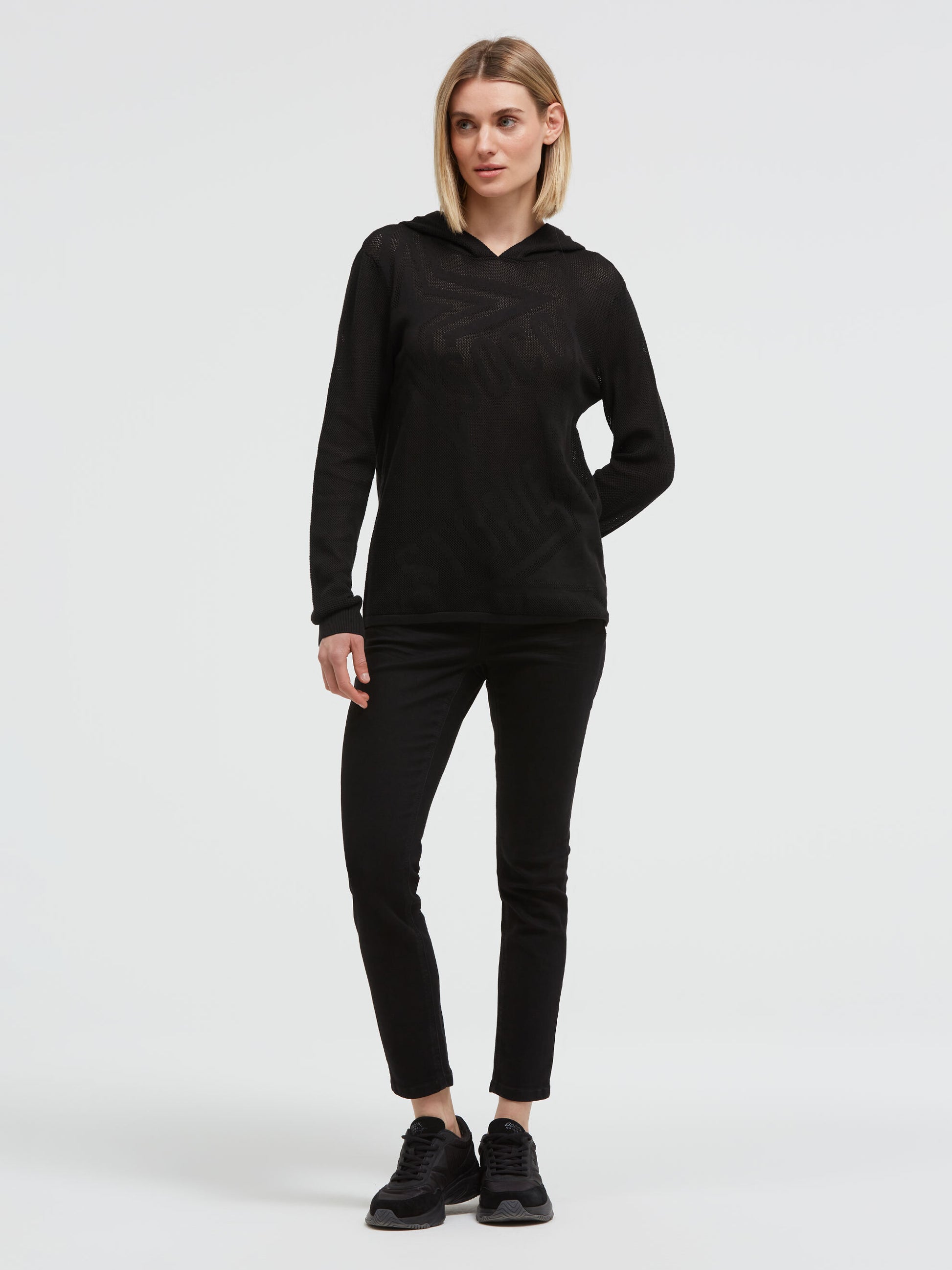 Hoodie mit Mesh-Struktur und Intarsia-Design black - 3