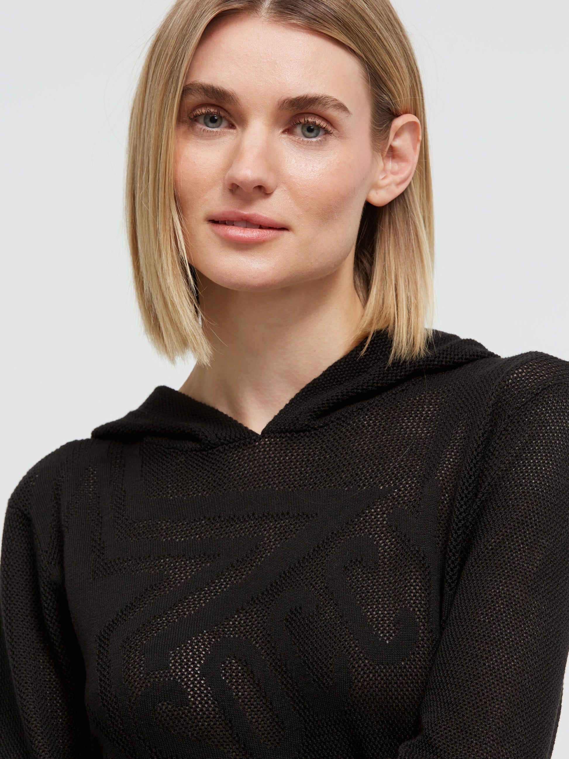 Hoodie mit Mesh-Struktur und Intarsia-Design black - 4