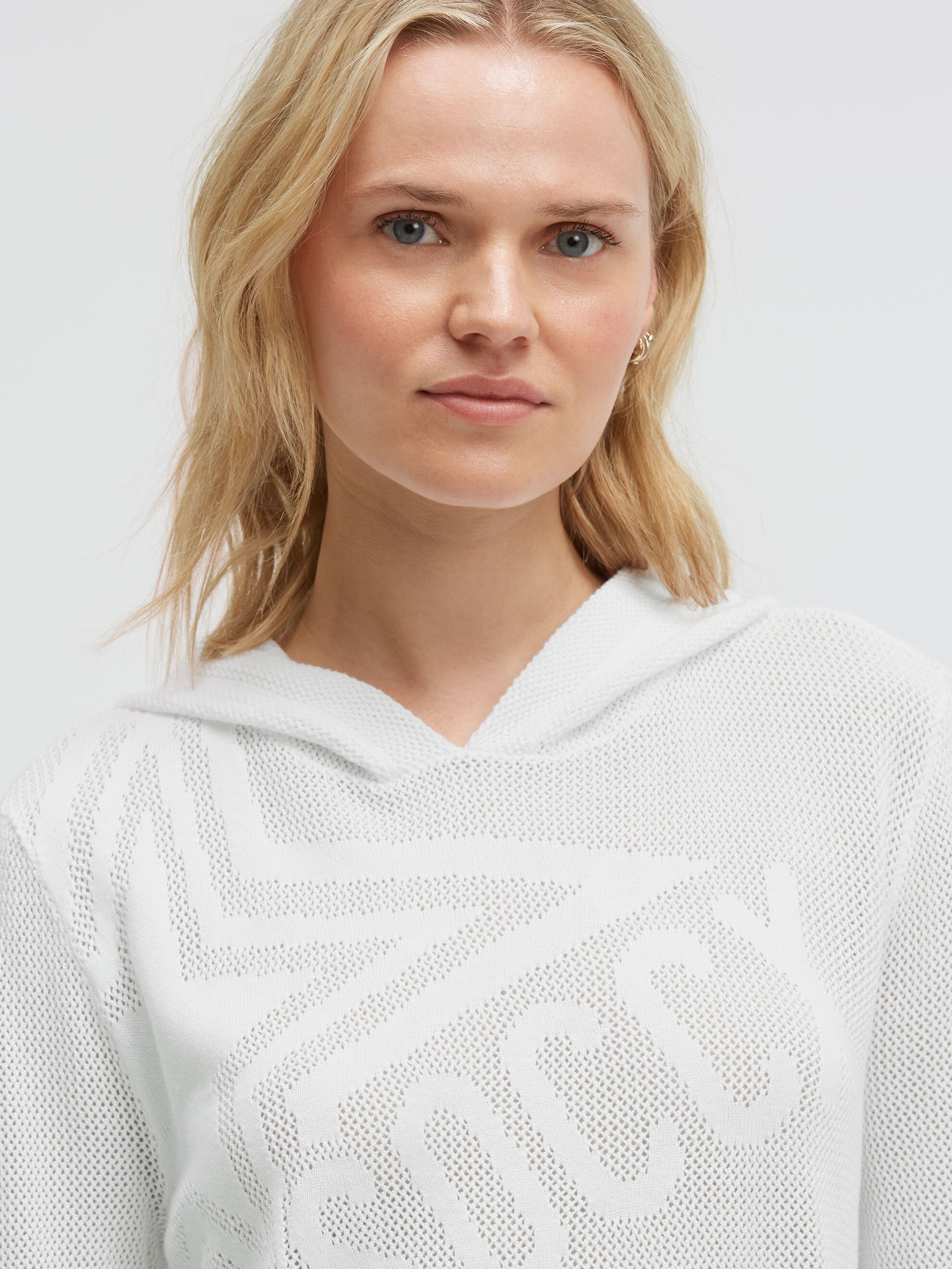 Hoodie mit Mesh-Struktur und Intarsia-Design opticwhite