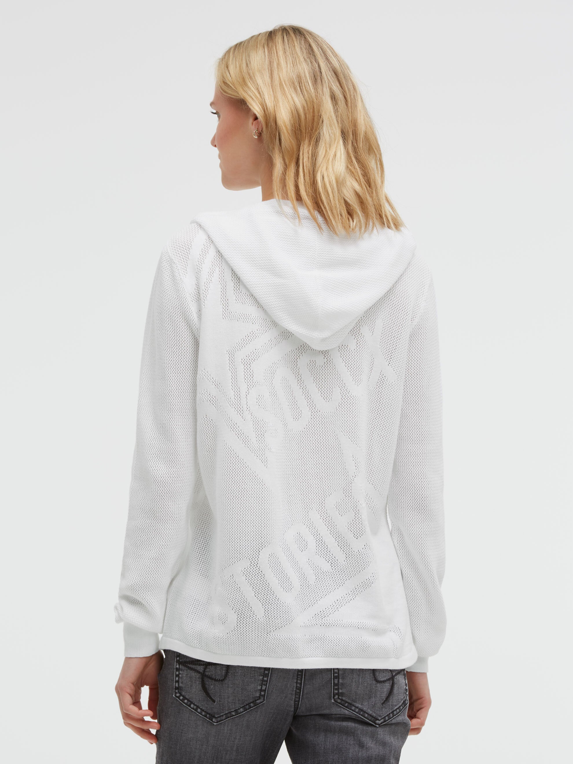 Hoodie mit Mesh-Struktur und Intarsia-Design opticwhite