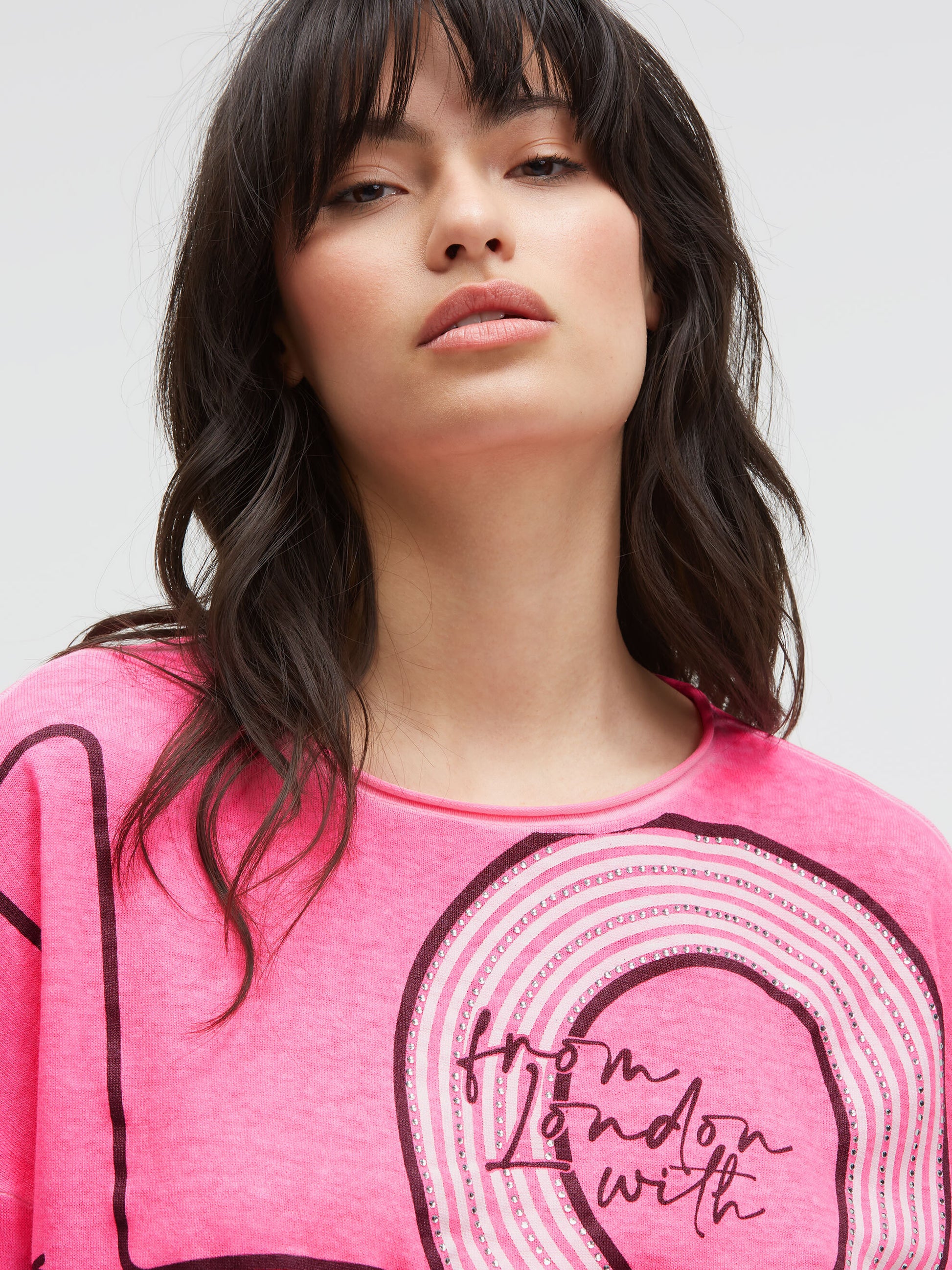 Feinstrick-Pullover mit Love-Artwork rosy neon - 4