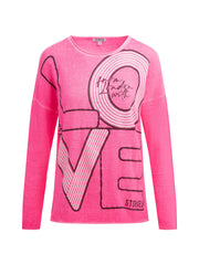 Feinstrick-Pullover mit Love-Artwork rosy neon