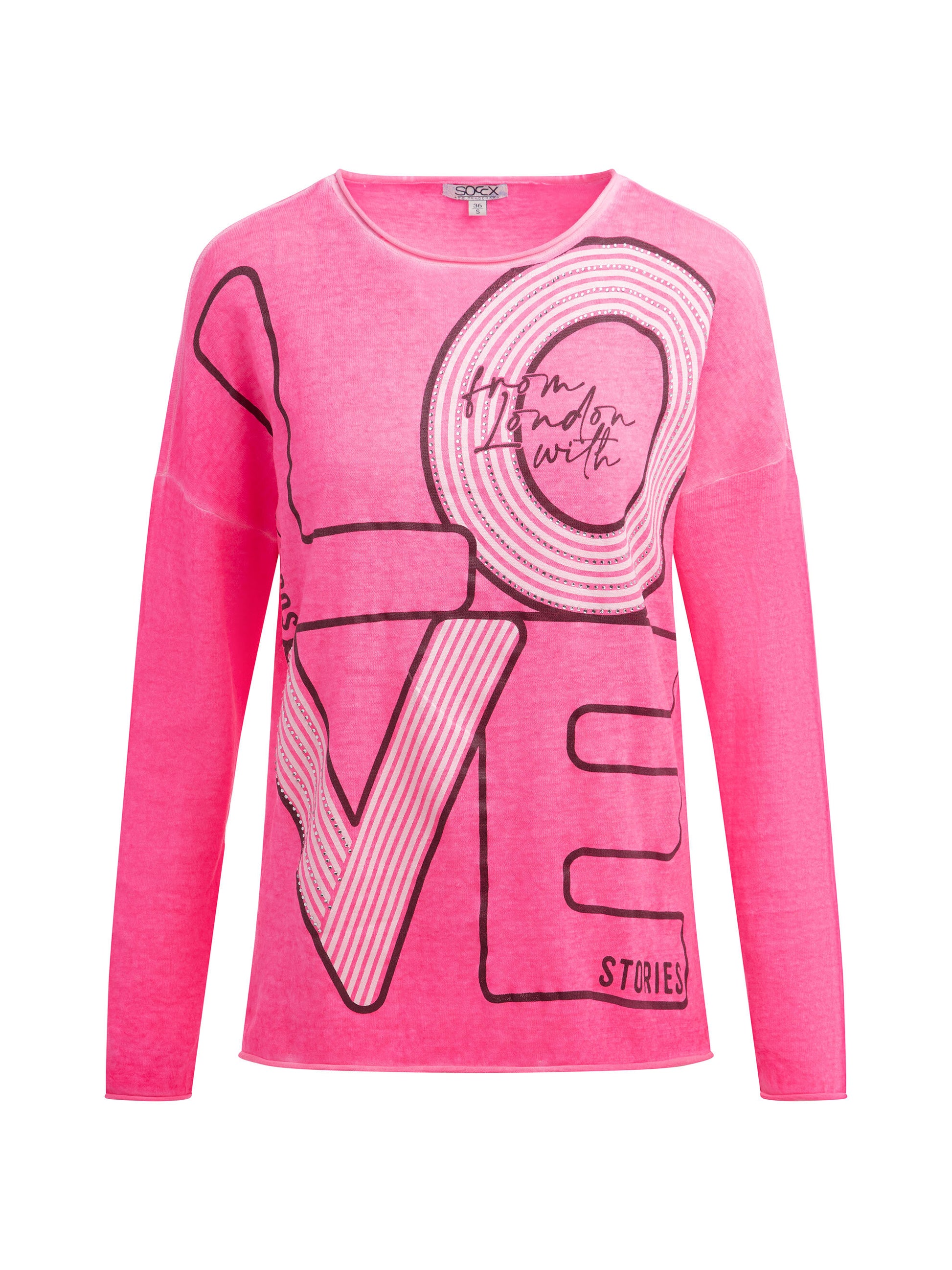 Feinstrick-Pullover mit Love-Artwork rosy neon - 1