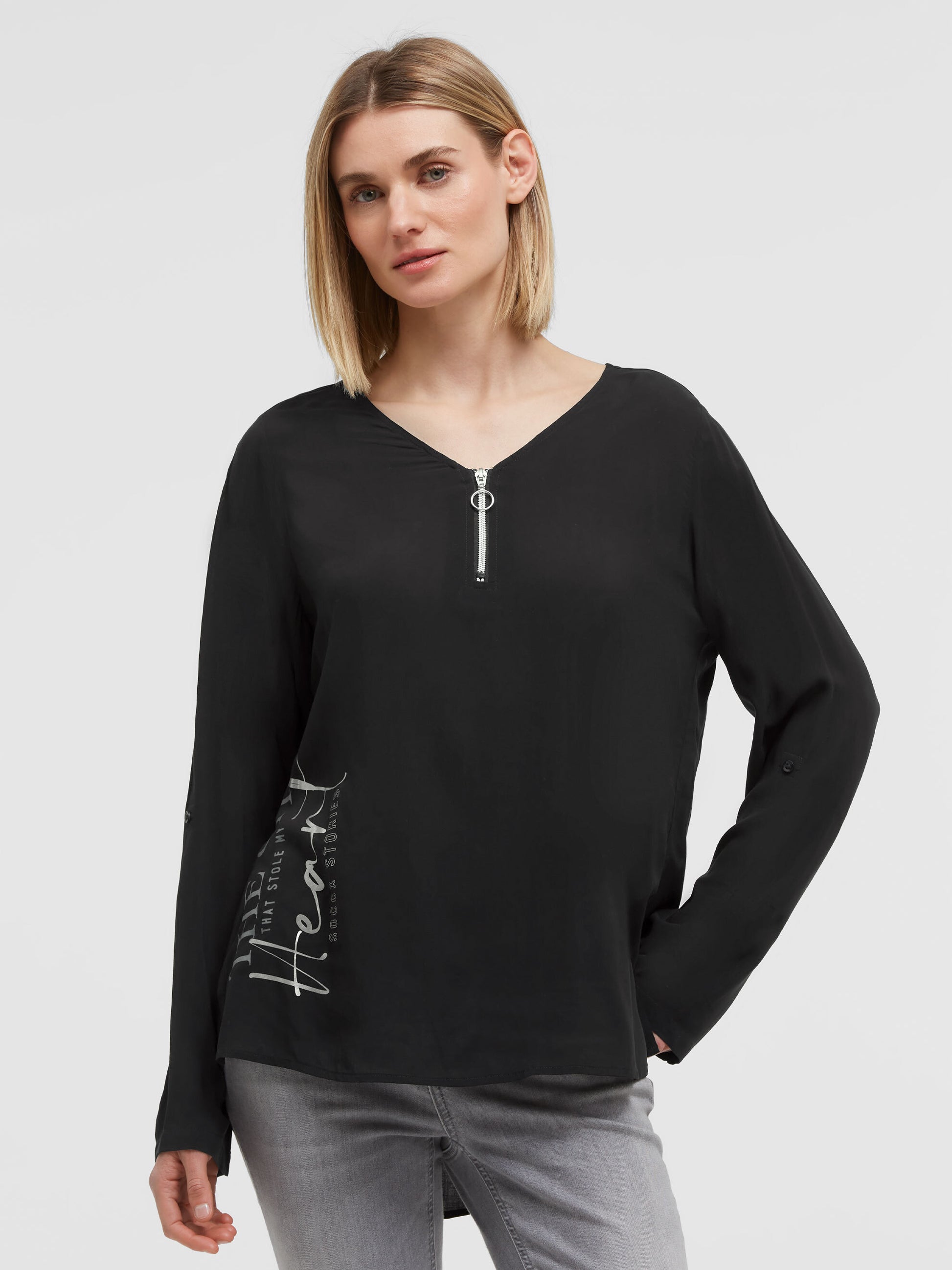 Leichte Bluse mit V-Ausschnitt und Rückenprint black - 2