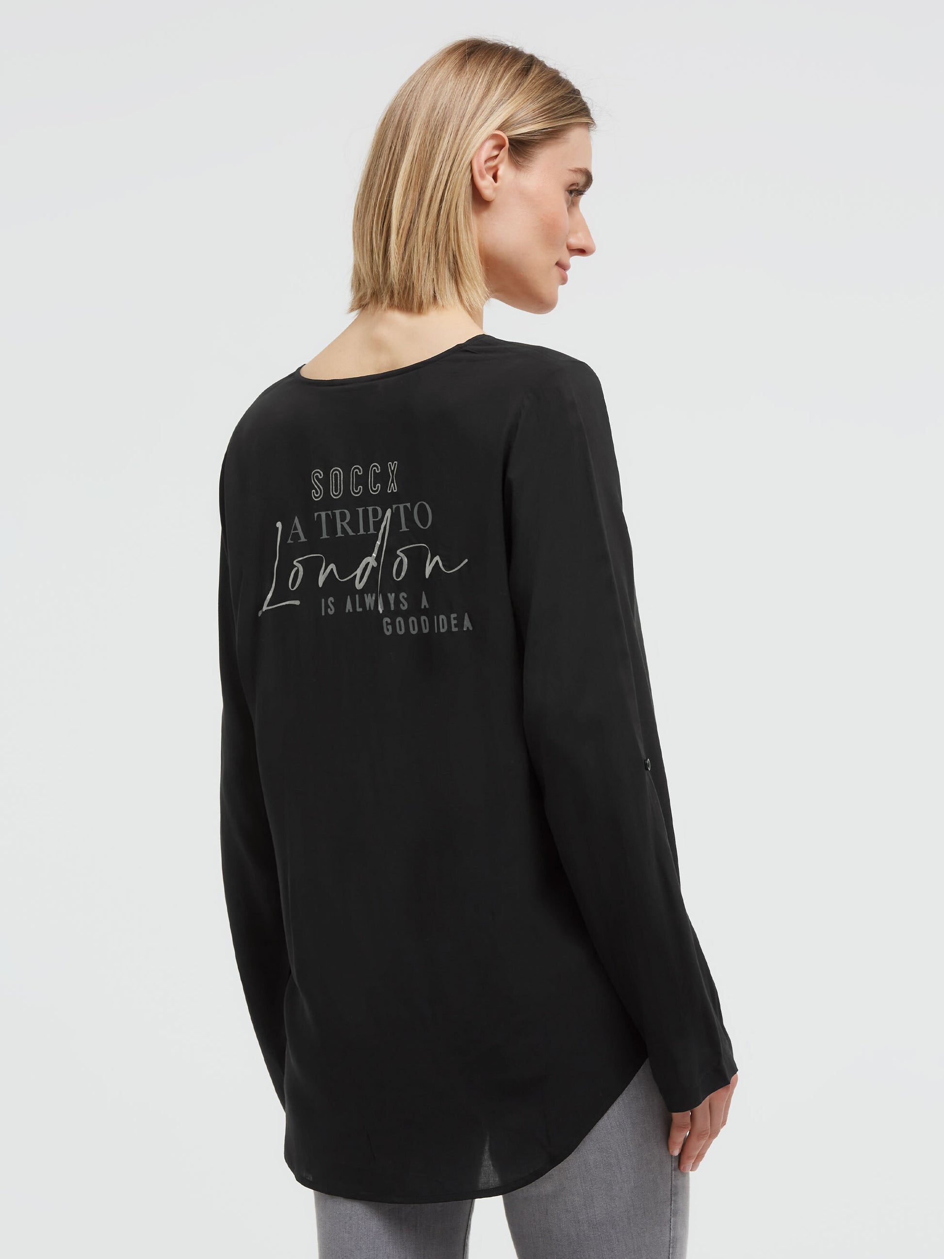 Leichte Bluse mit V-Ausschnitt und Rückenprint black - 5