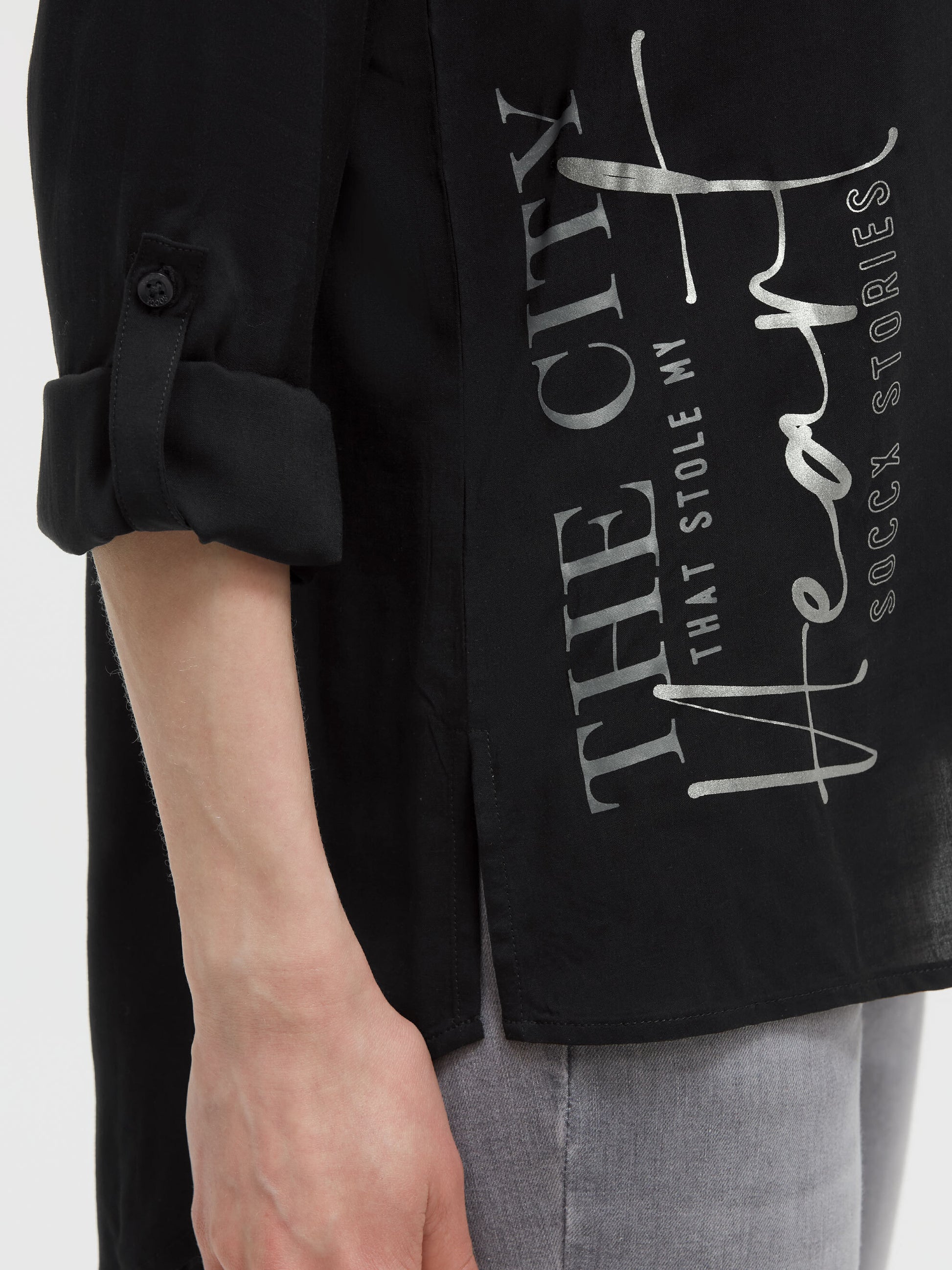 Leichte Bluse mit V-Ausschnitt und Rückenprint black - 6