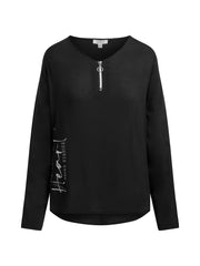 Leichte Bluse mit V-Ausschnitt und Rückenprint black