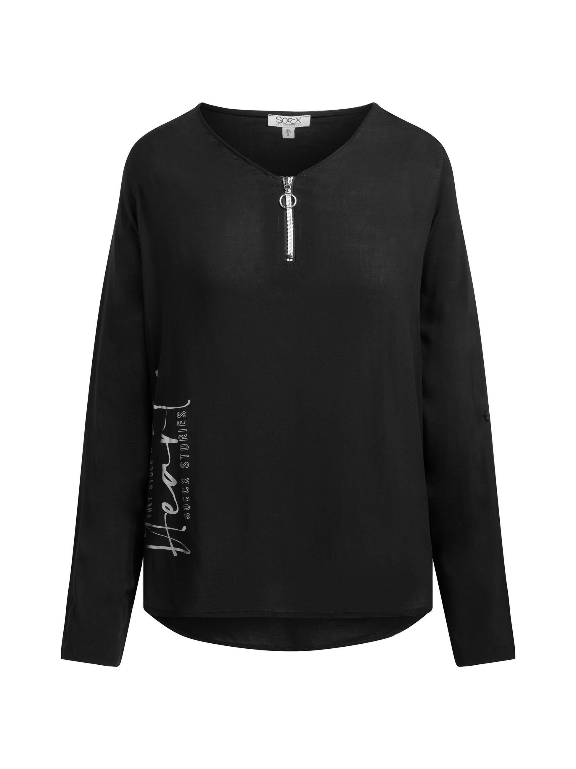 Leichte Bluse mit V-Ausschnitt und Rückenprint black - 1