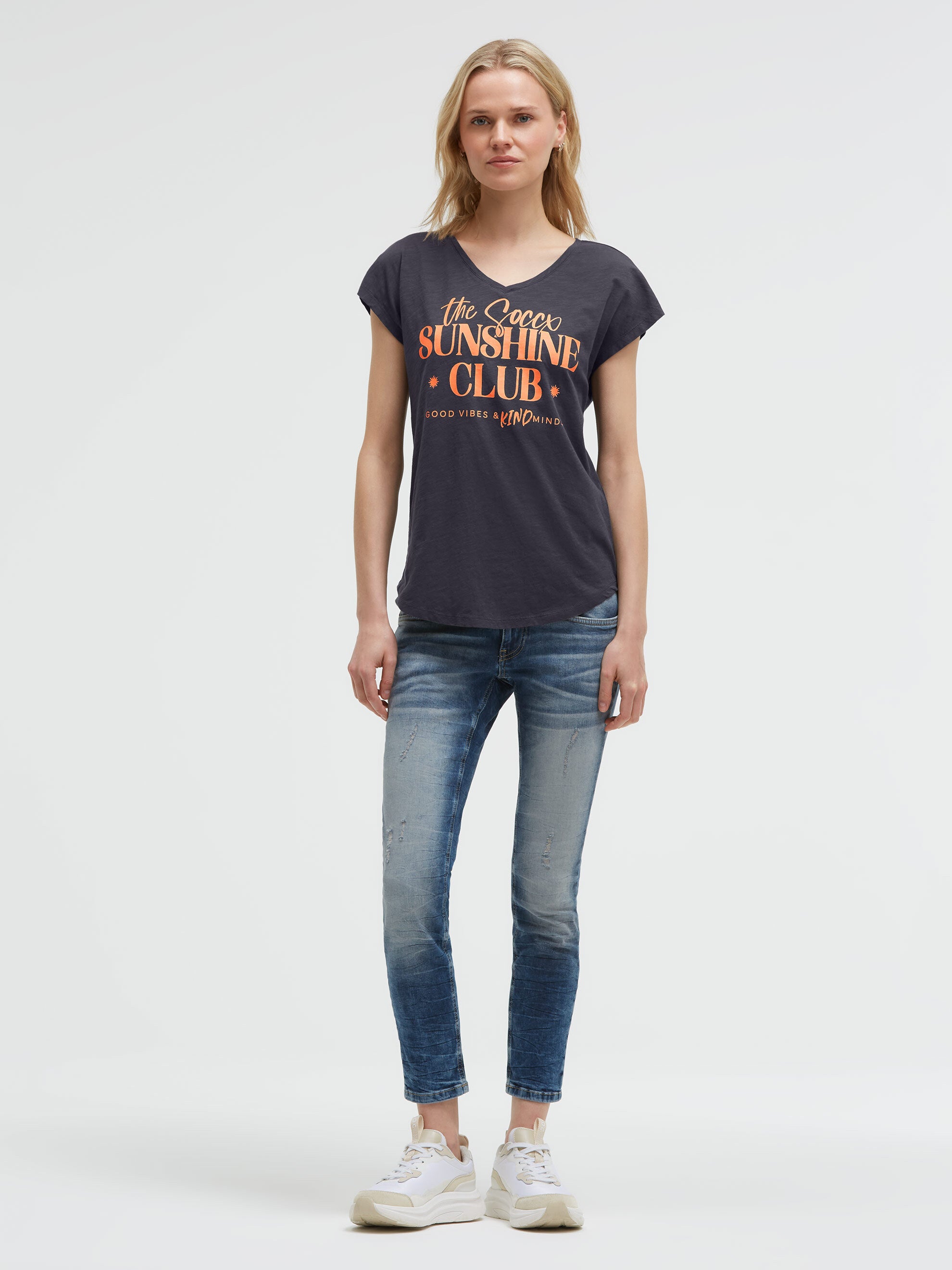 Ärmelloses Shirt mit V-Ausschnitt und Wording Print charcoal mist