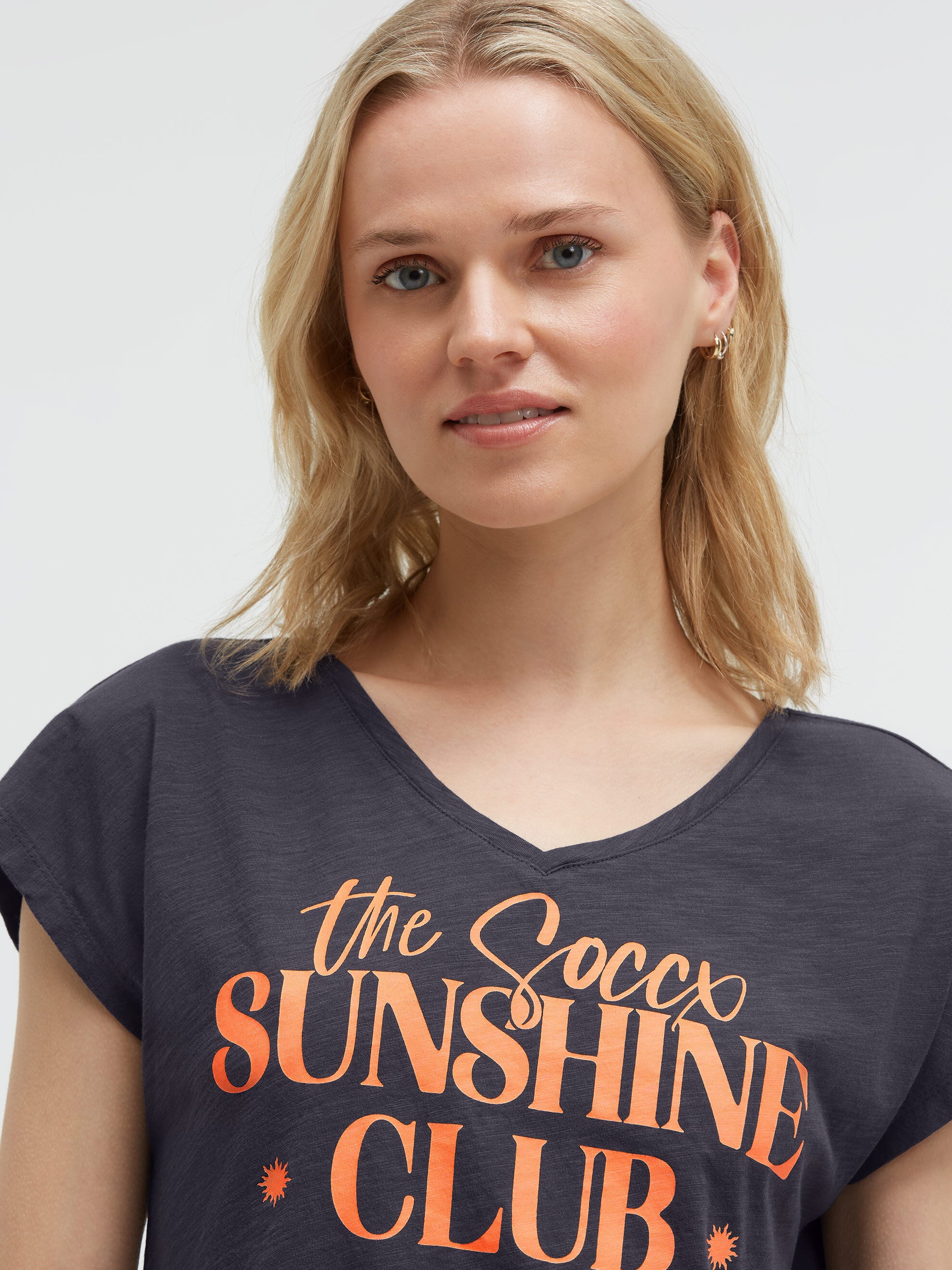 Ärmelloses Shirt mit V-Ausschnitt und Wording Print charcoal mist