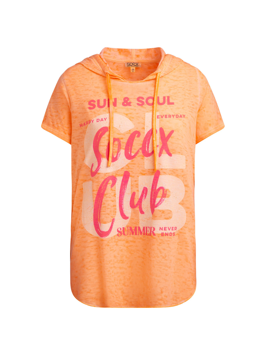 Kapuzenshirt mit Ausbrenner-Effekten und Print neon apricot