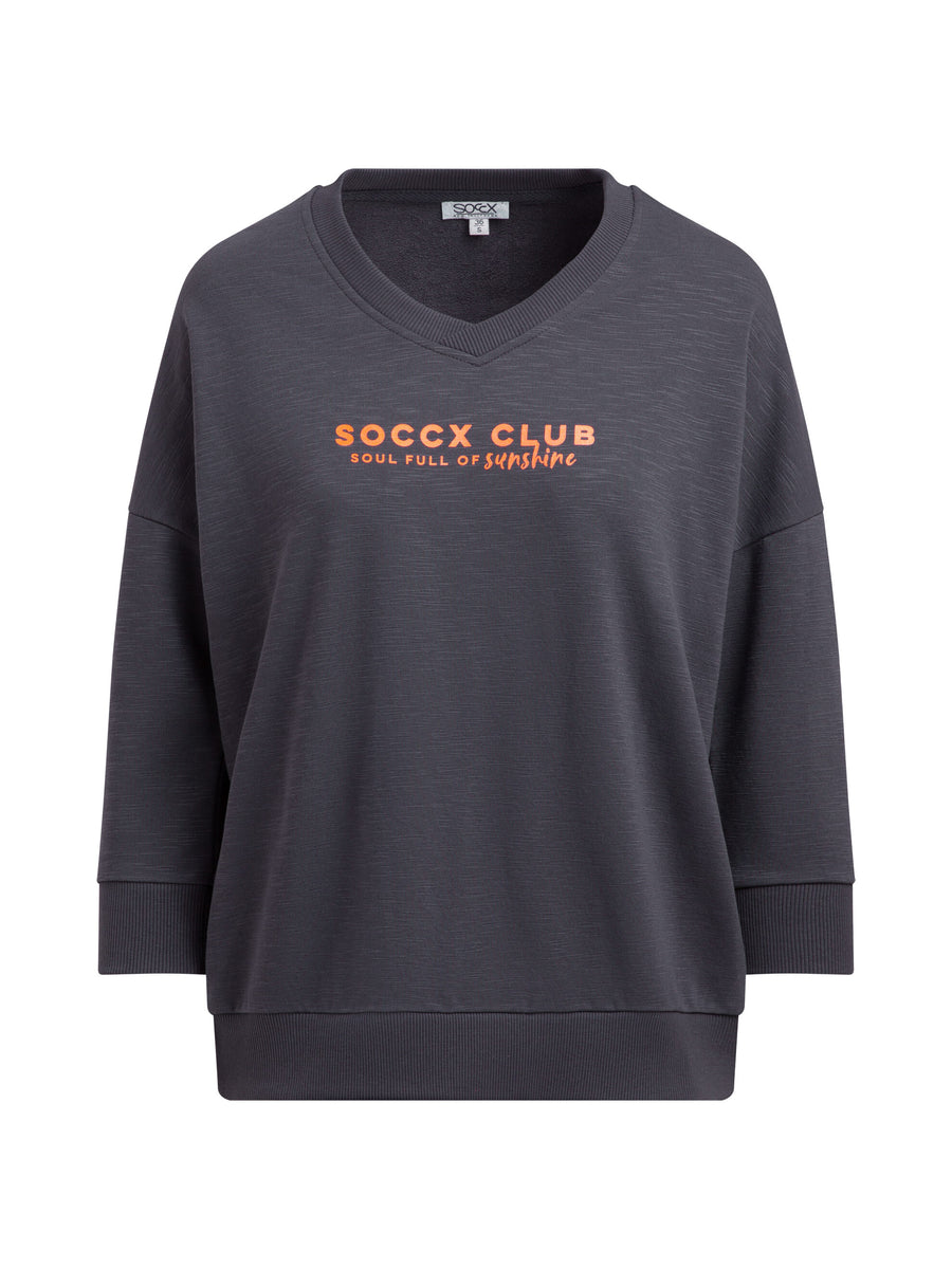Sweatshirt mit V-Ausschnitt und Rückenprint charcoal mist