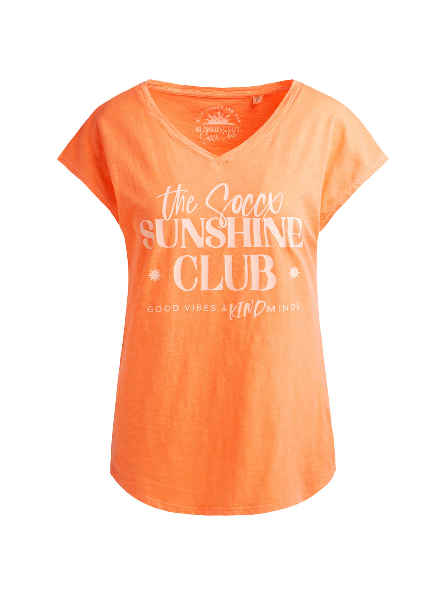 Ärmelloses Shirt mit V-Ausschnitt und Wording Print neon apricot