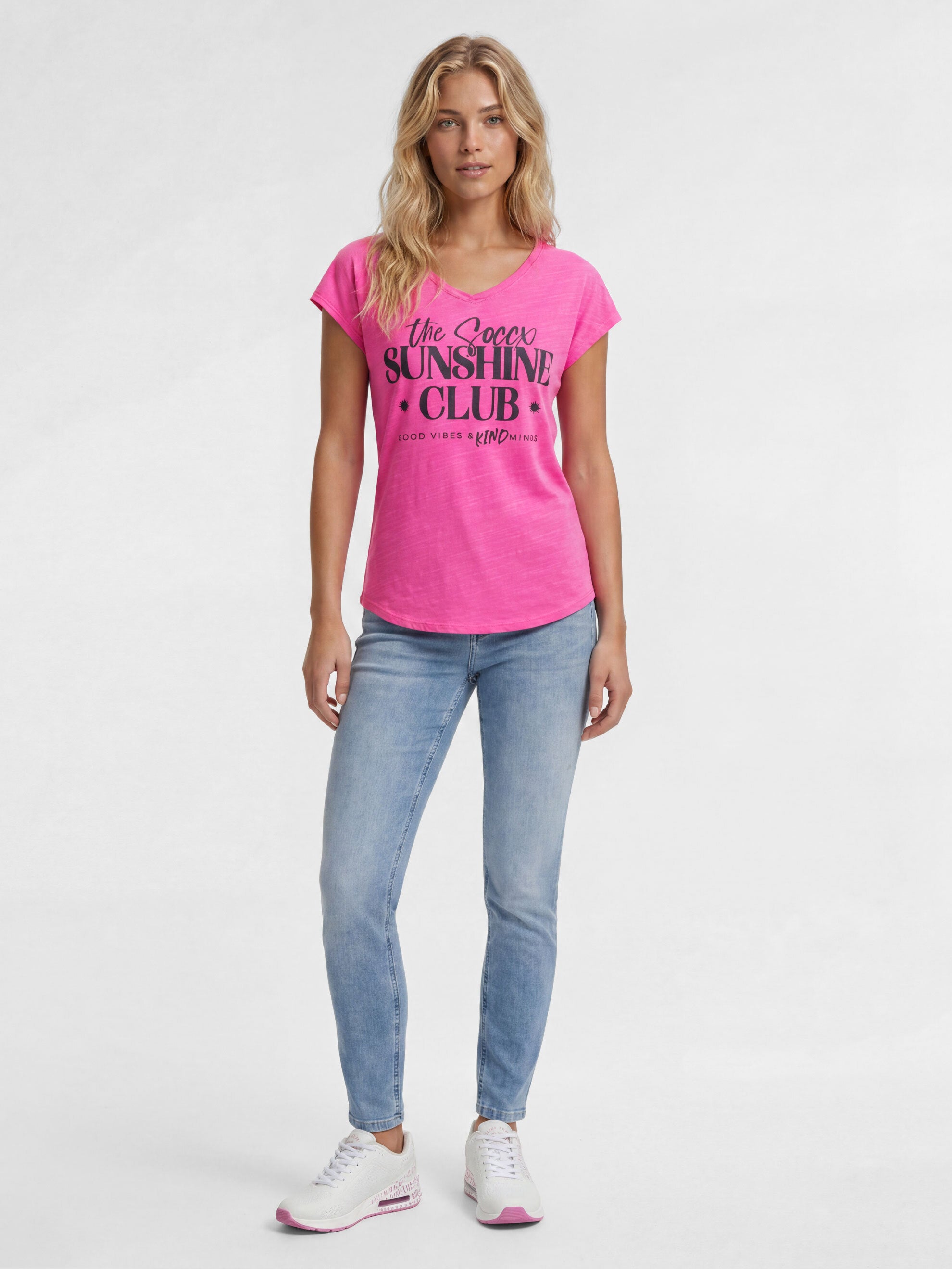 Ärmelloses Shirt mit V-Ausschnitt und Wording Print vivid pink