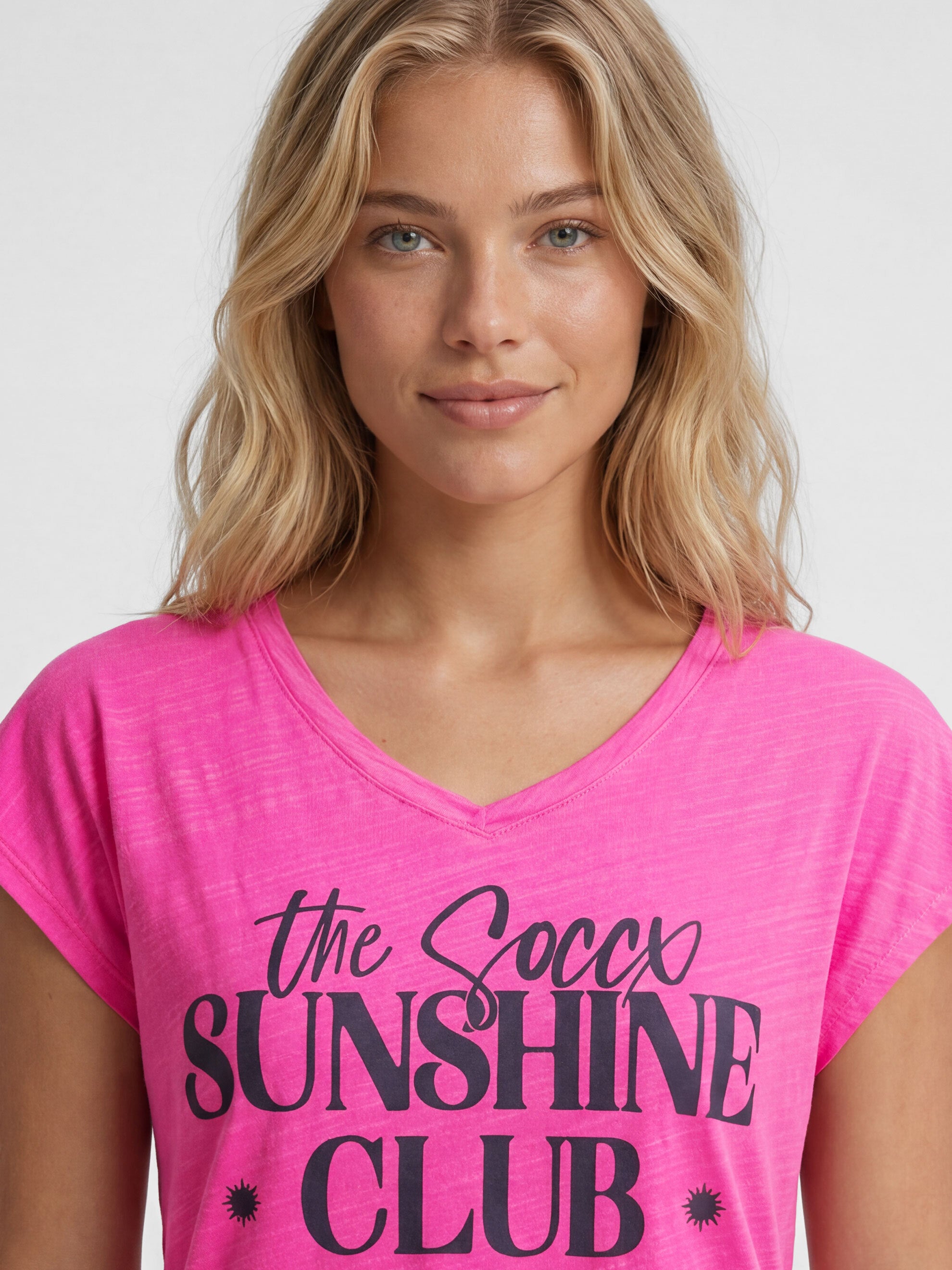 Ärmelloses Shirt mit V-Ausschnitt und Wording Print vivid pink