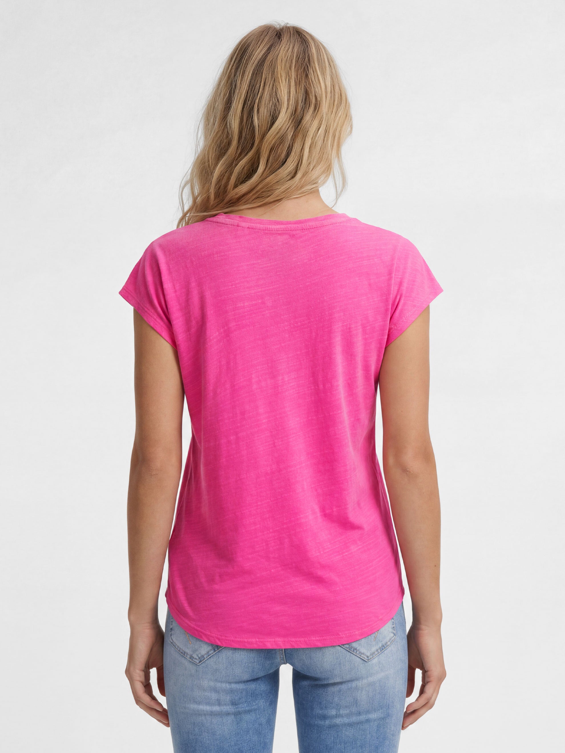 Ärmelloses Shirt mit V-Ausschnitt und Wording Print vivid pink