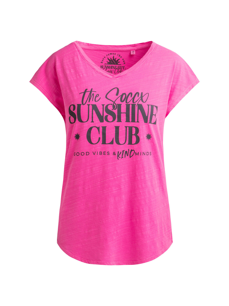 Ärmelloses Shirt mit V-Ausschnitt und Wording Print vivid pink