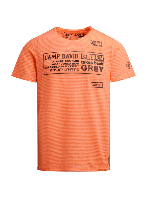T-Shirt Oil Dyed mit Streifenstruktur und Artworks mellow orange