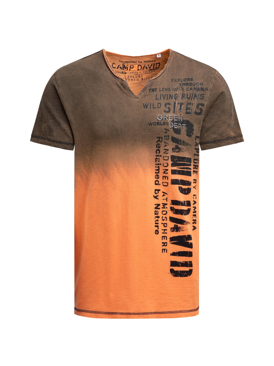 T-Shirt Sprayed Dip Dye mit Used Print mellow orange