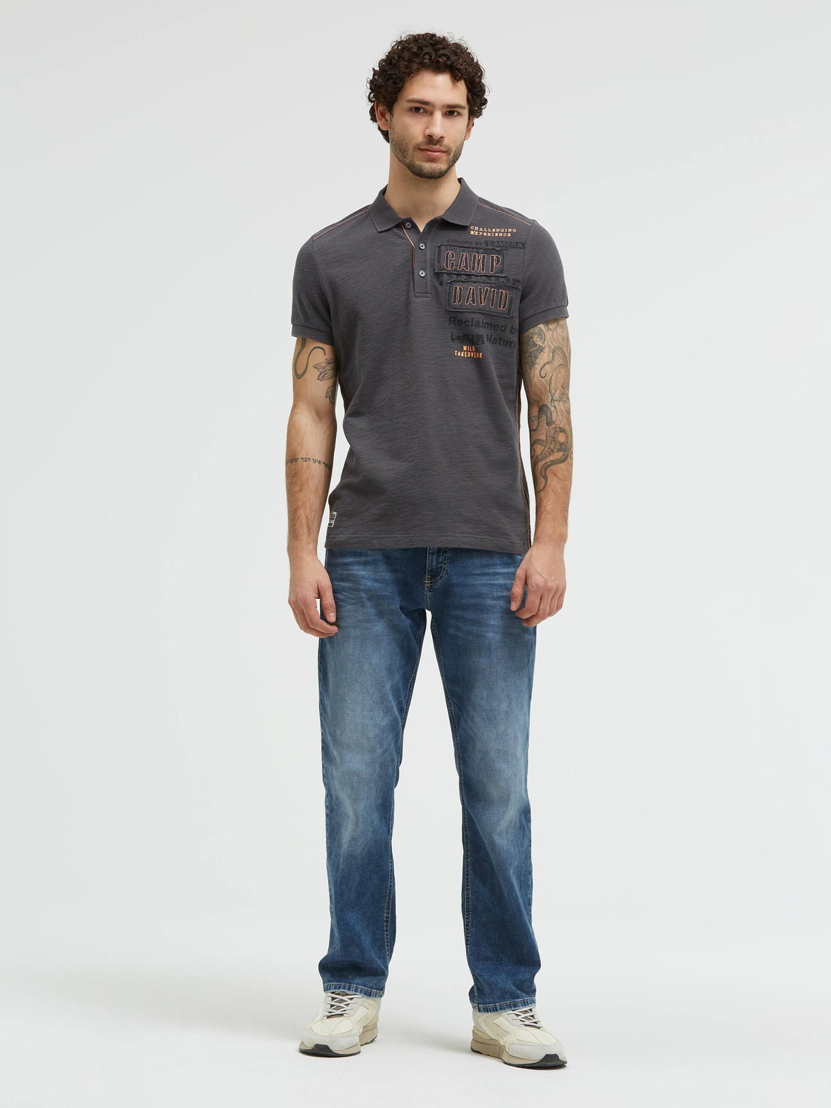 Polo mit Flammgarnstruktur und Label-Applikationen black rock