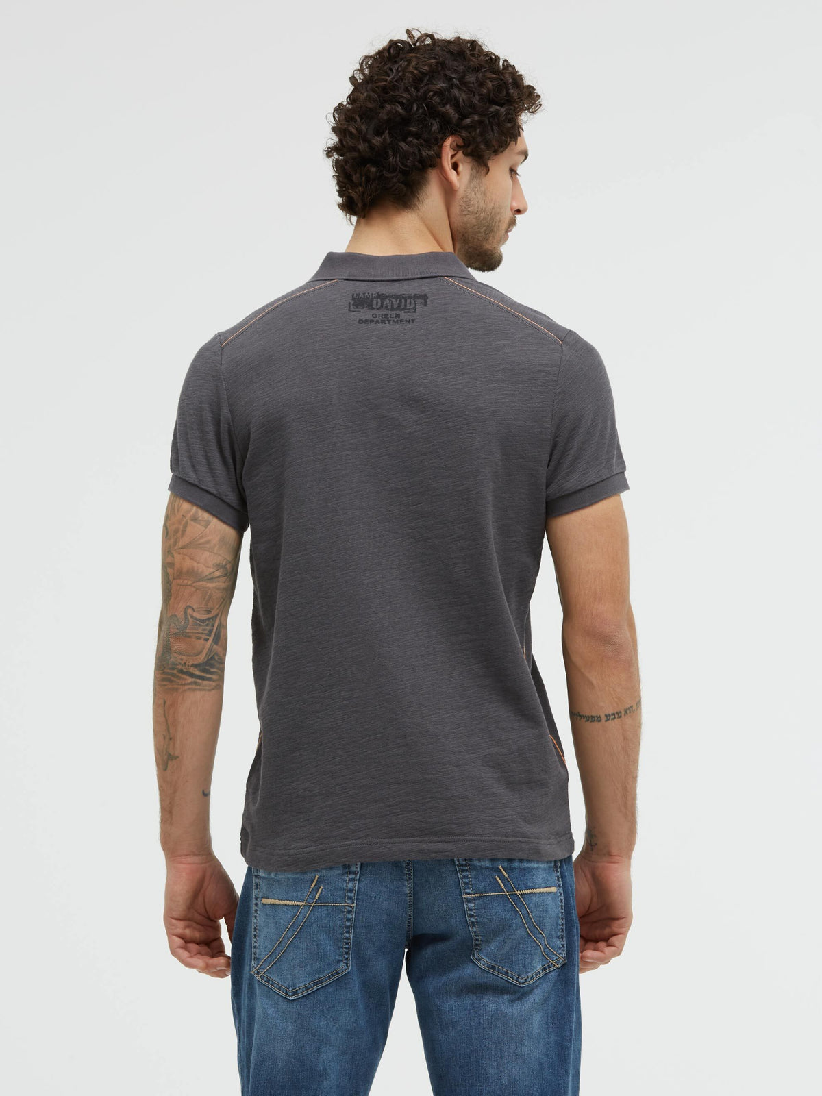 Polo mit Flammgarnstruktur und Label-Applikationen black rock