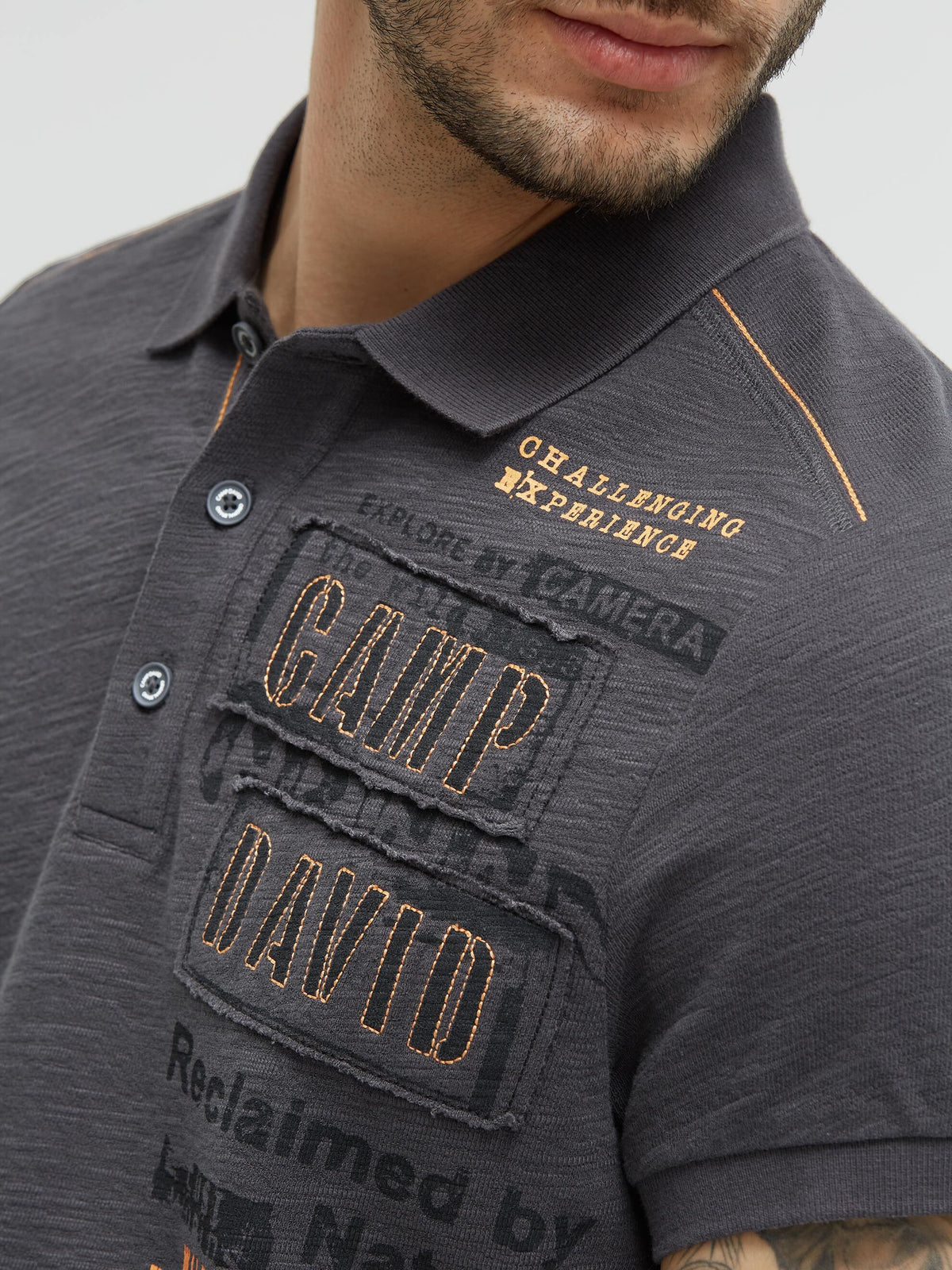 Polo mit Flammgarnstruktur und Label-Applikationen black rock - 6