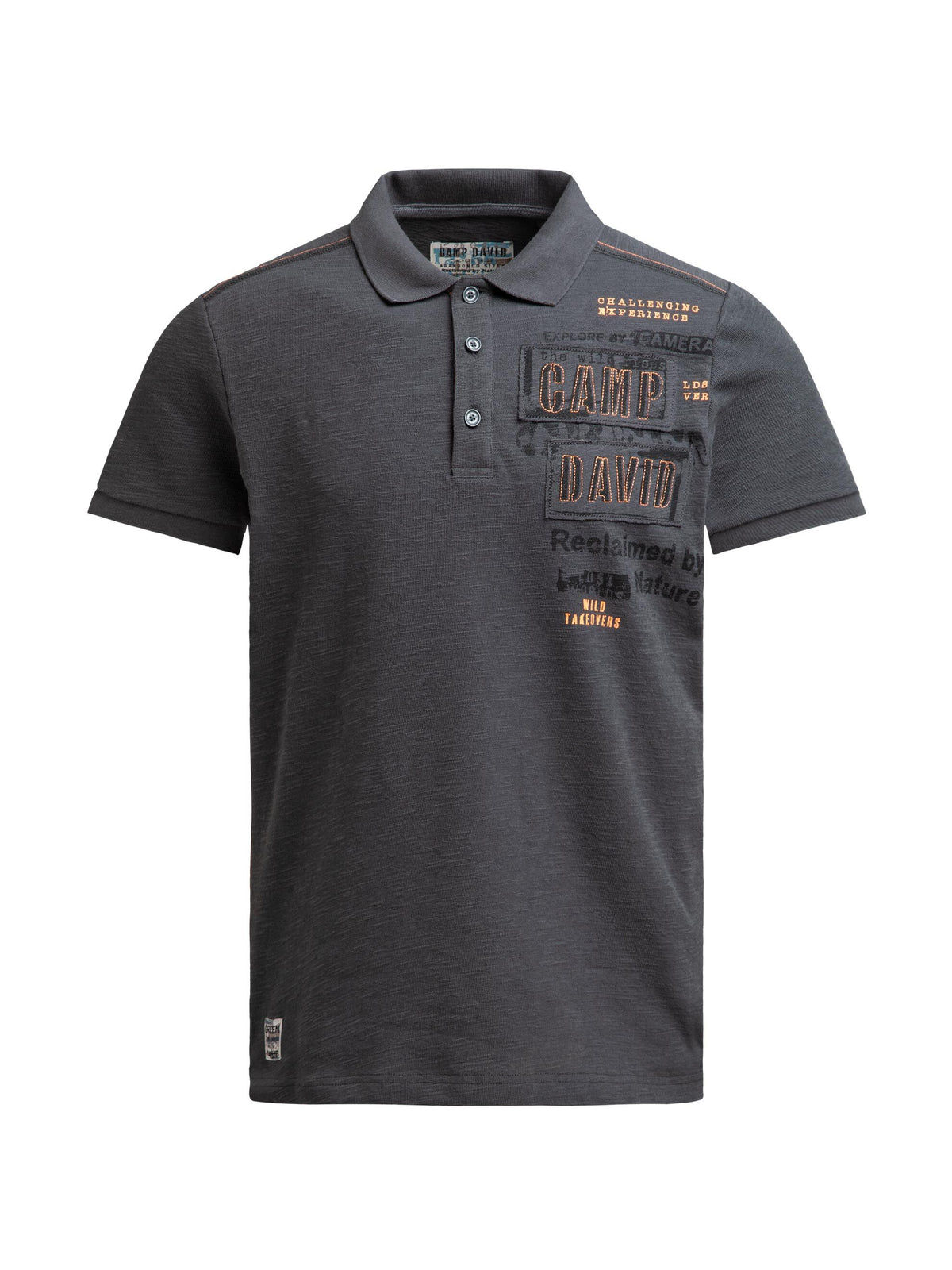 Polo mit Flammgarnstruktur und Label-Applikationen black rock - 1