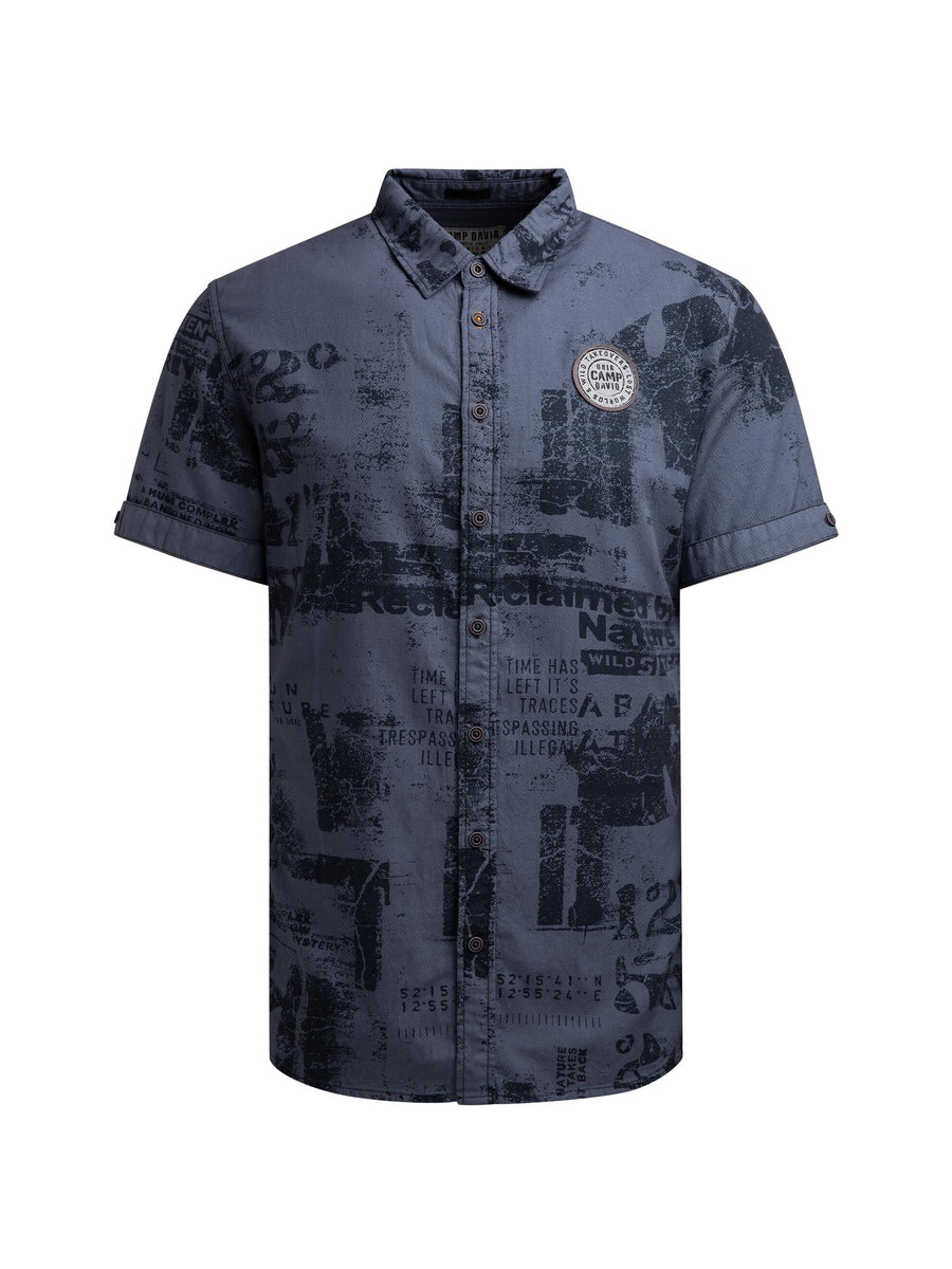 Kurzarmhemd mit Webstruktur und All Over Print blue concrete