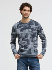 Longsleeve mit All Over Print in Used-Optik blue concrete
